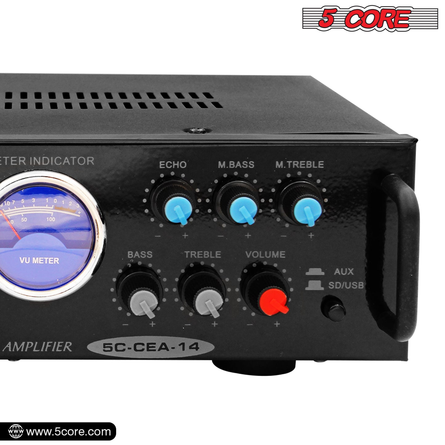 5 Core Car Stereo Amplifier | 300W Dual Channel High Power MOSFET Power Supply | Powerful Speaker Amplifier with EQ Control, 2 Mic, 1 USB, and SD Card Input- CEA 14