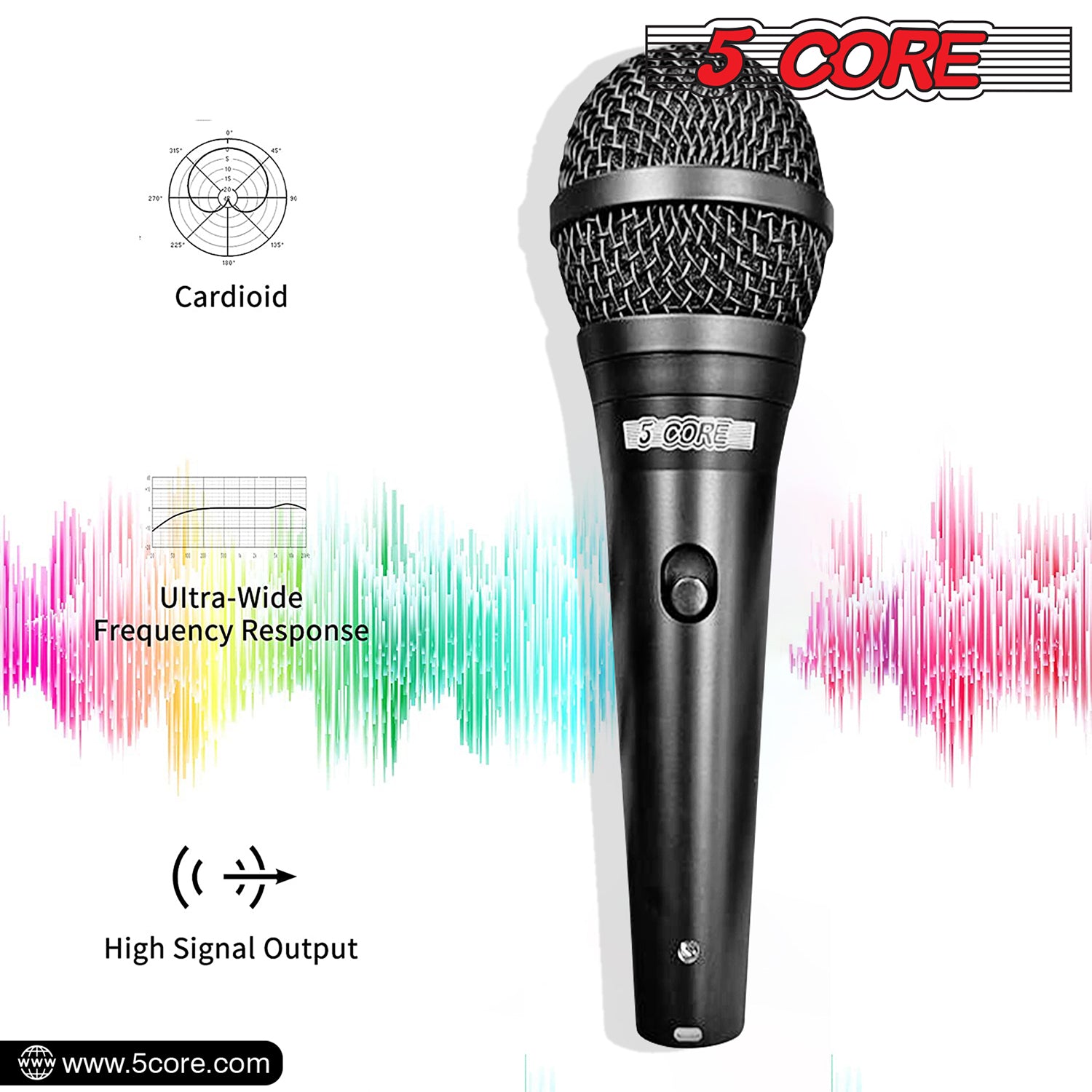 5Core Handheld Dynamic Microphone & Low Profile Tripod Metal Stand Set  w 2 Wired Mic  XLR Cable