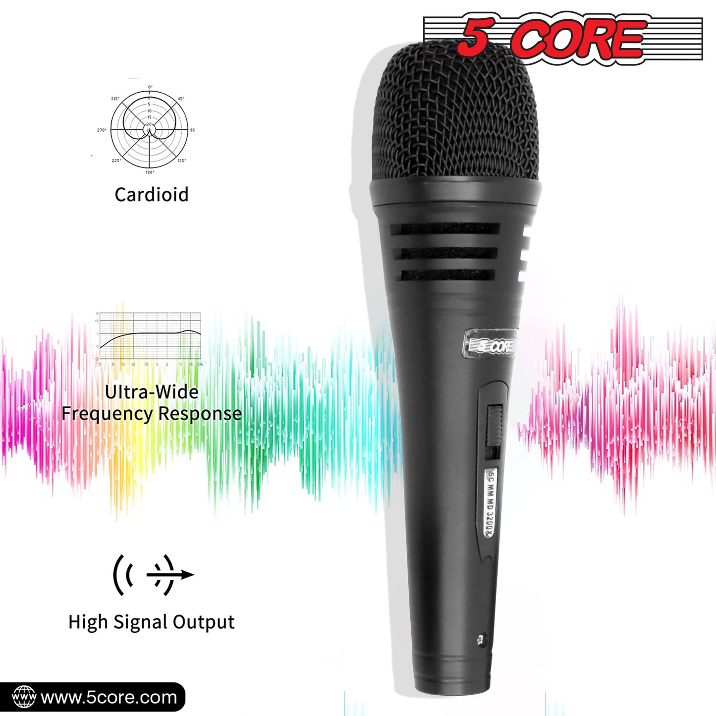5 Core Microphone Pro Neodymium Dynamic Mic XLR Audio Cardiod Vocal Karaoke ND 3200X