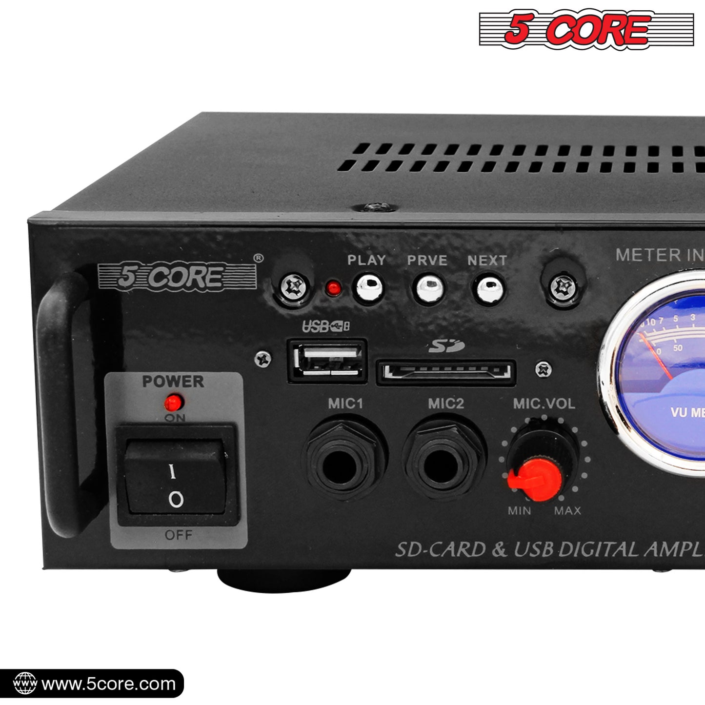 5 Core Car Stereo Amplifier | 300W Dual Channel High Power MOSFET Power Supply | Powerful Speaker Amplifier with EQ Control, 2 Mic, 1 USB, and SD Card Input- CEA 14