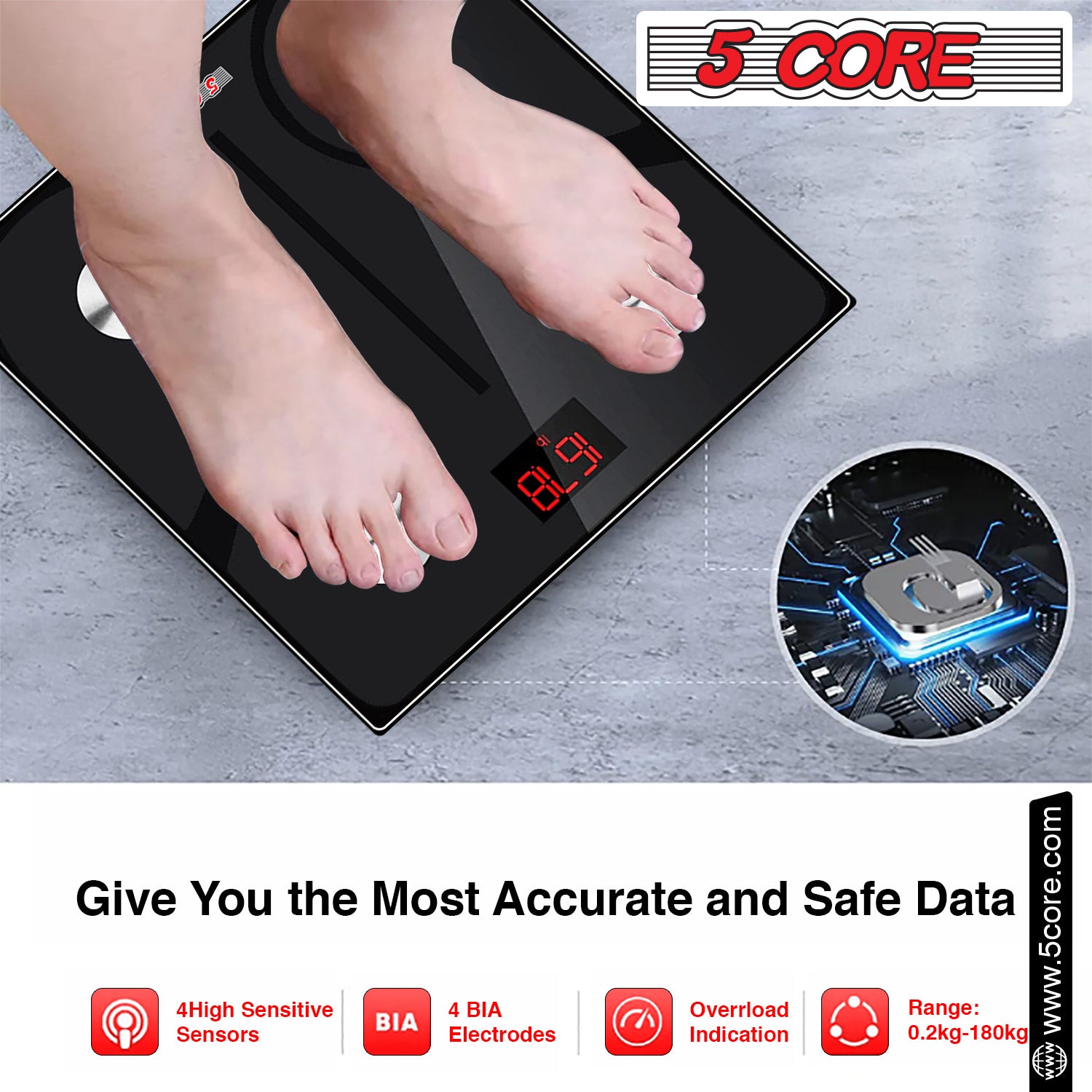 5 Core Bathroom Smart Scale for Body Weight Accurate BLuetooth Digital Weighing Scales Machine