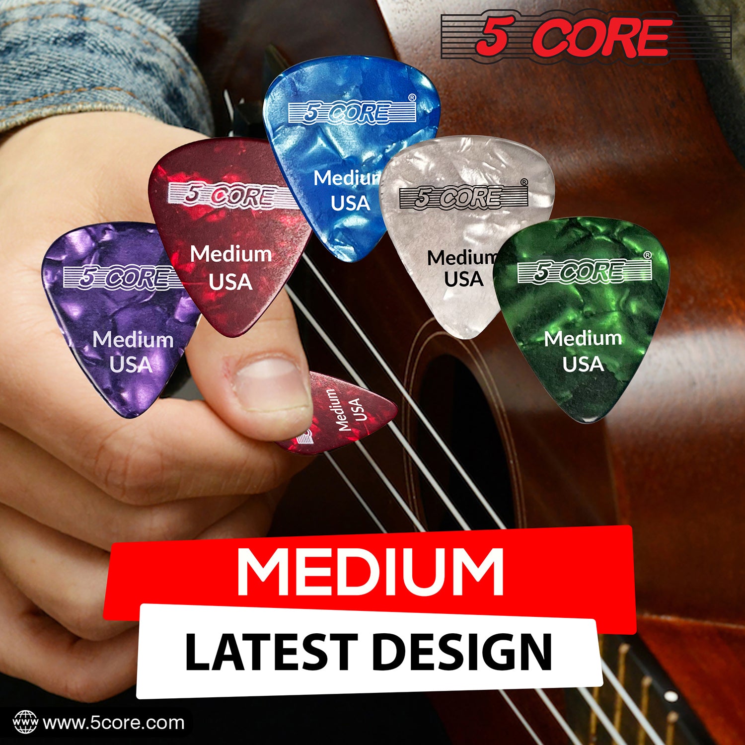 5 Core Celluloid Guitar Pick 12Pack Red Medium Gauge Plectrums for Acoustic Electric Bass Guitar