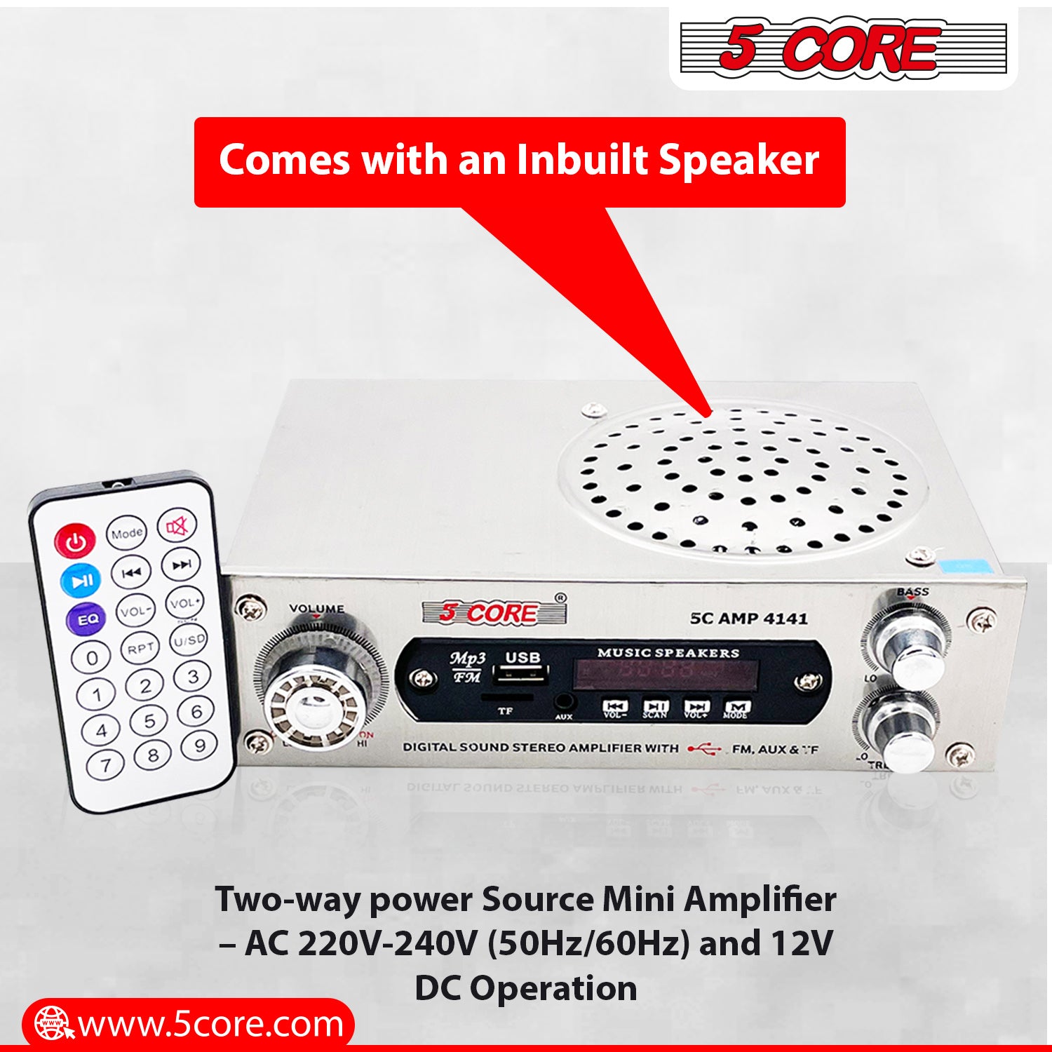 5Core Amplifier Home Audio 400W in-Built Speaker Mini Stereo Dual Channel LCD Display TF AUX USB