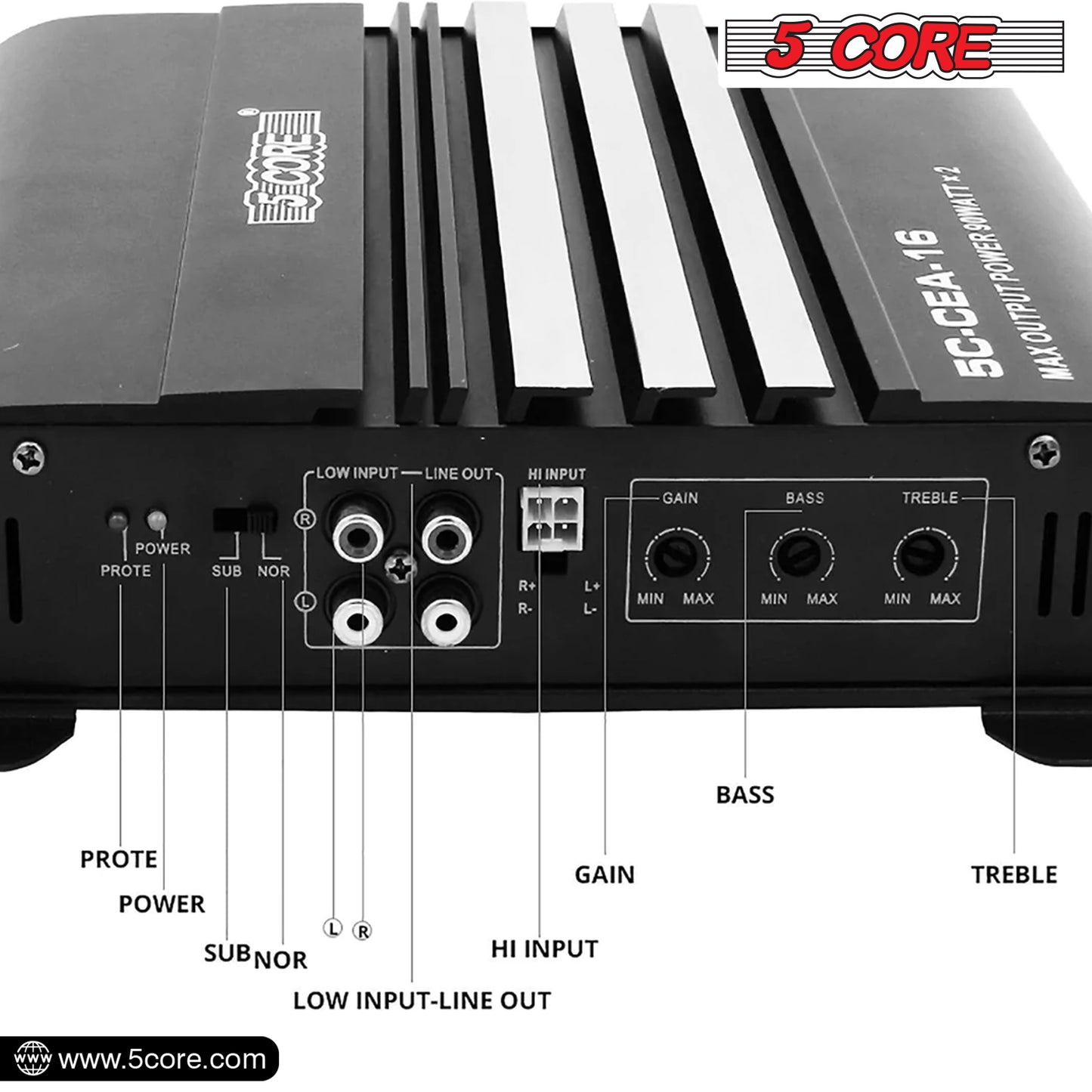 5 Core Premium 1800 Watt Car Amplifier | 2 Channel Power Amplifier for Stereo Sound | Audio Receiver amp for RV, Truck, Boat- CEA 16