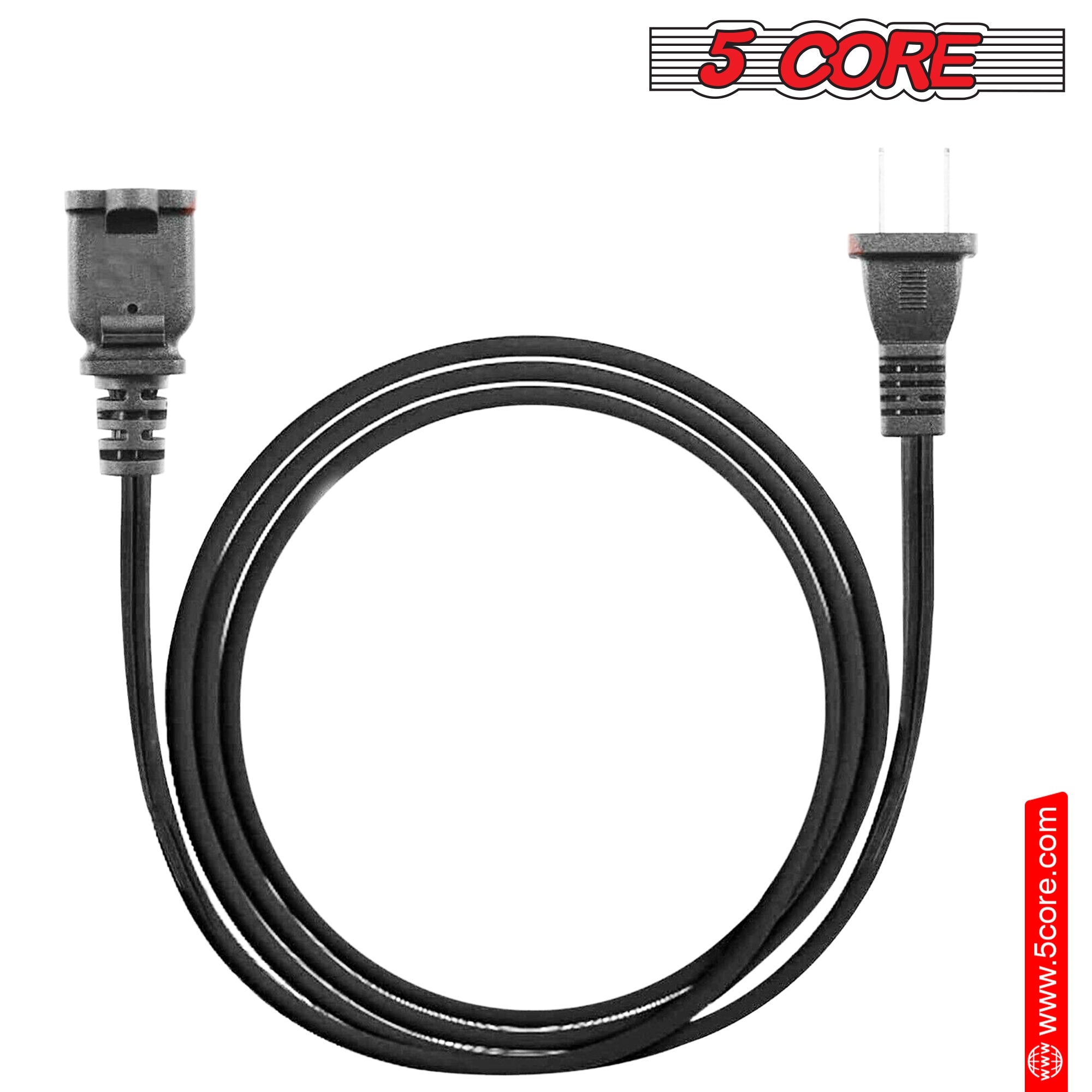 5 Core 2 Prong Extension Cord 15ft Durable Two Prong Extension Cable US AC 2 Prong Christmas Light Extension Cord Outdoor Plug Extender -EXC BLK 15FT