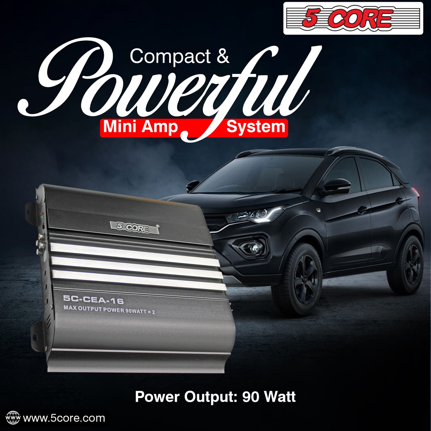 5 Core Premium 1800 Watt Car Amplifier | 2 Channel Power Amplifier for Stereo Sound | Audio Receiver amp for RV, Truck, Boat- CEA 16