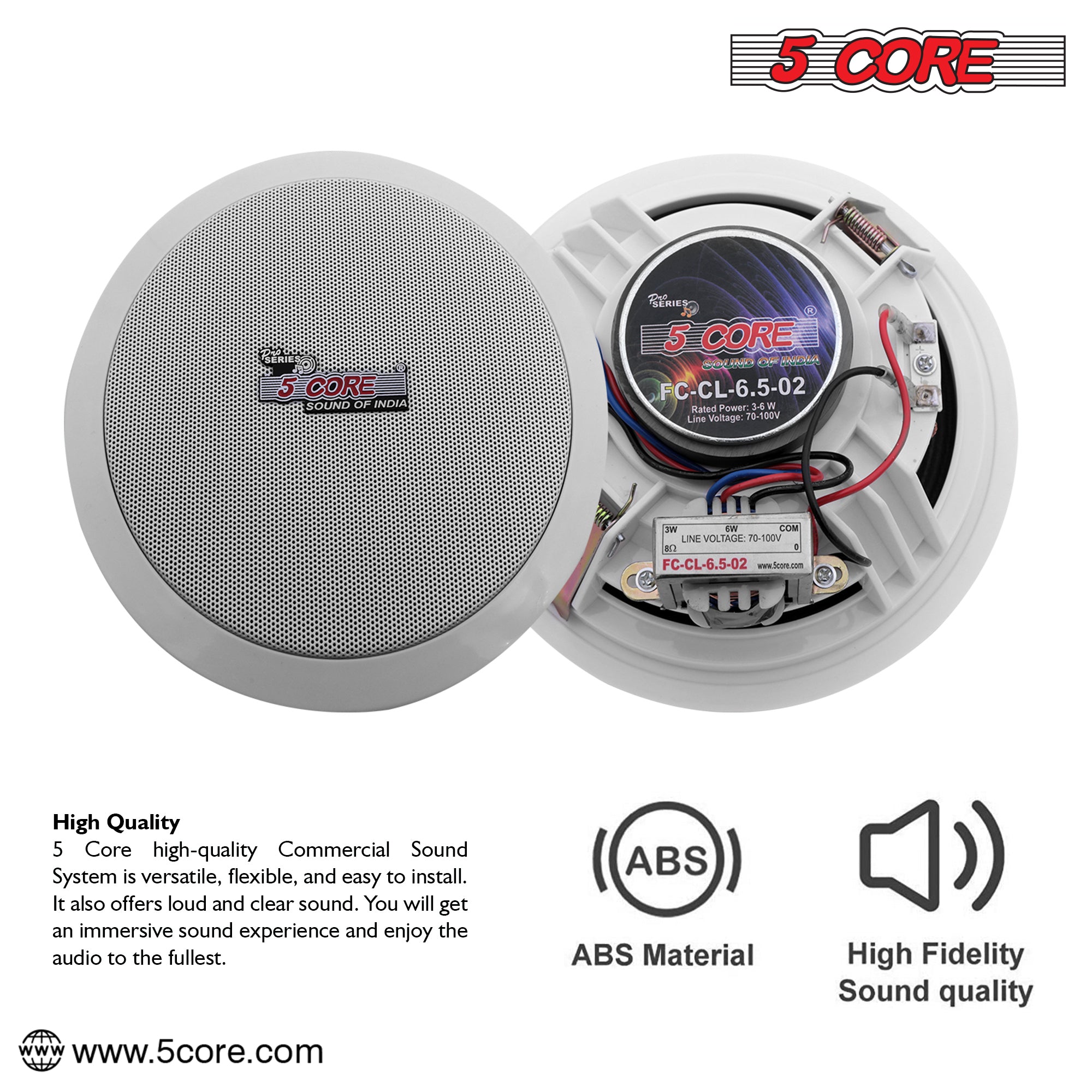 5 Core 6.5 inch Ceiling Speaker 60W Peak 2-Way Home Audio • In Wall Speakers w Tweeter 1/2/4/6 Pc