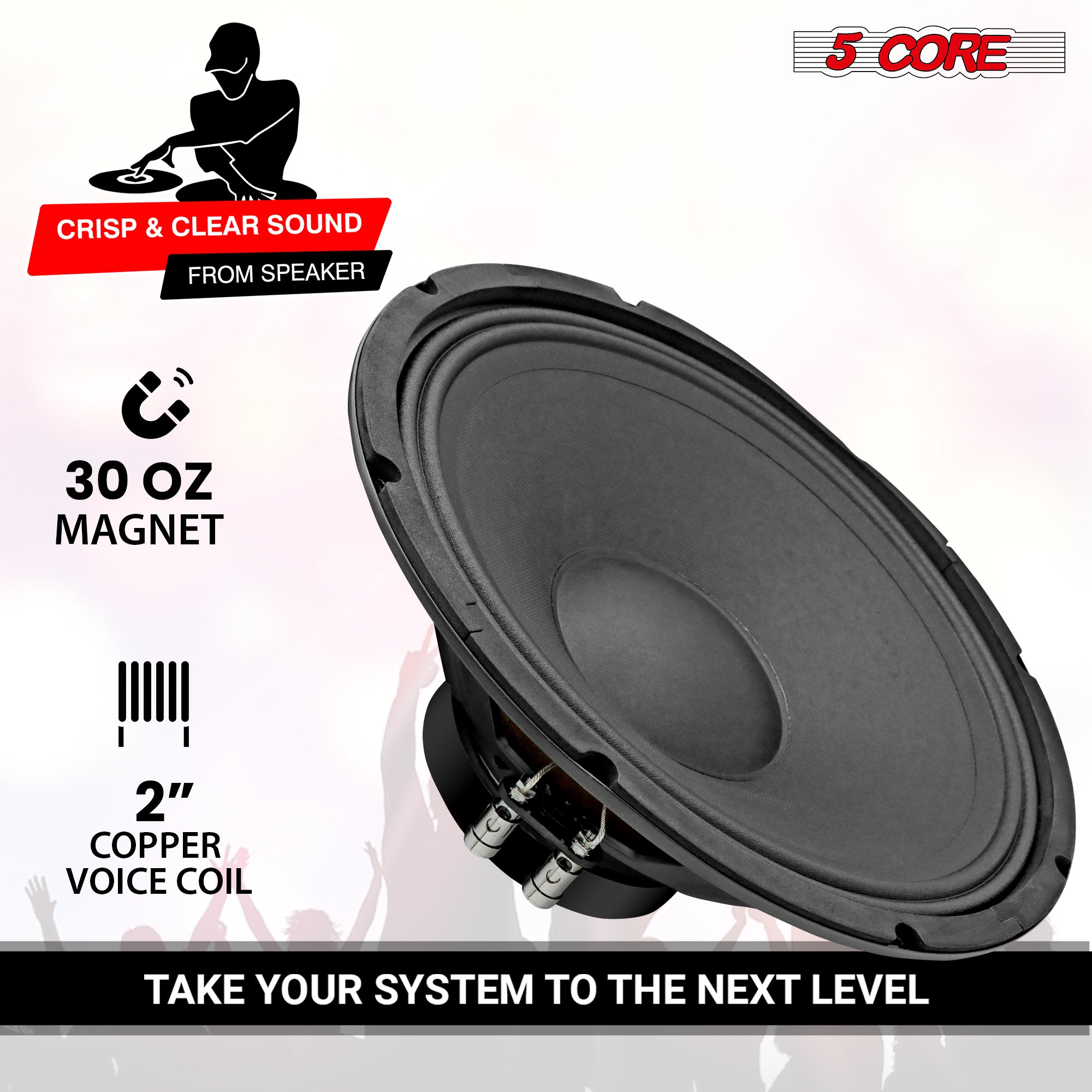 5 Core 12 inch Subwoofer Speaker 200W Peak 8 Ohm 30 Oz Magnet Replacement DJ Sub Woofer Driver 1/2 Pc
