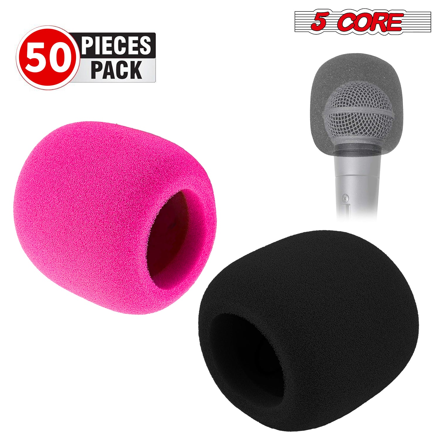 5Core Microphone Cover • Soft Foam Mic Windscreen • Windproof Sponge for Handheld Mic 1/10/25/50 Pc