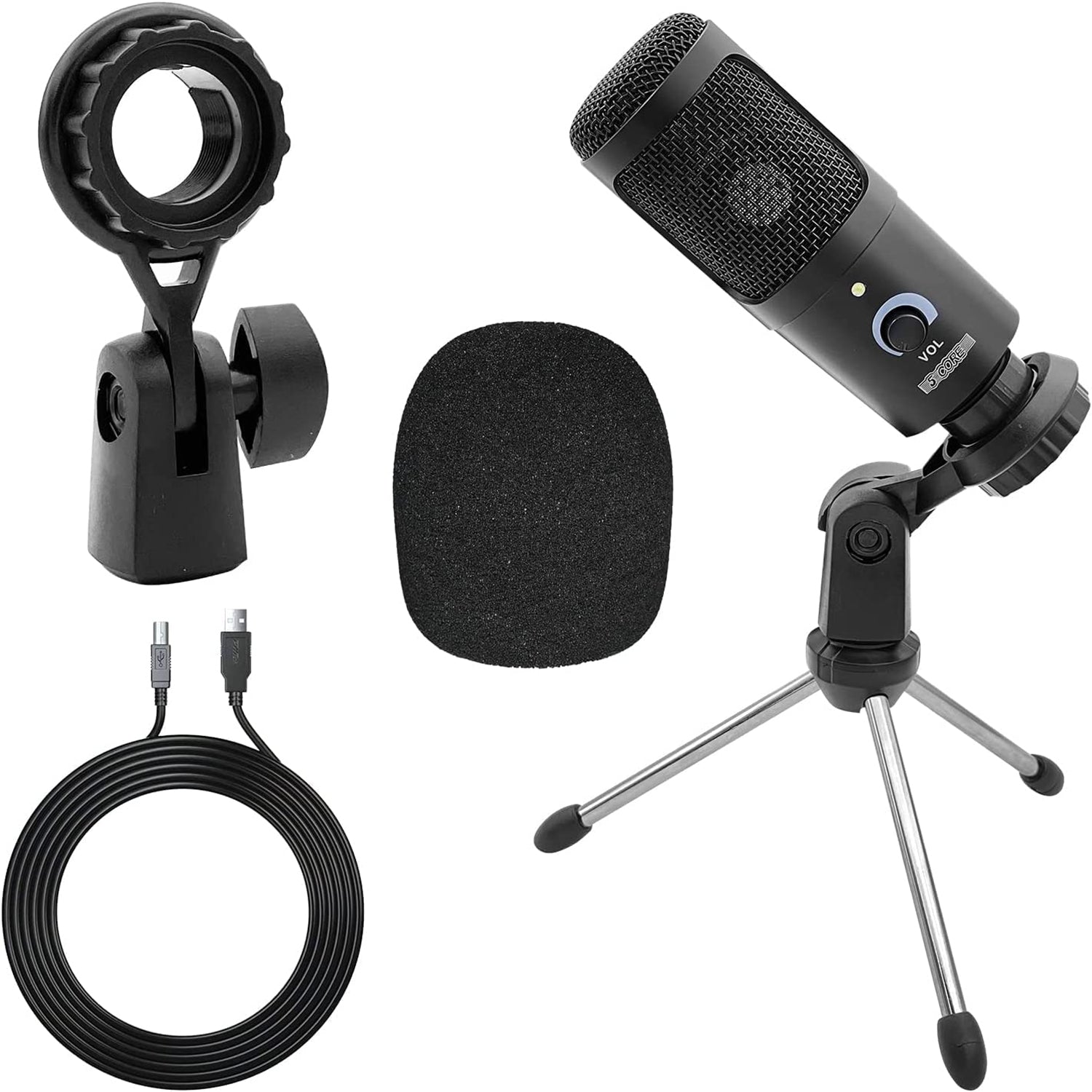 5Core Recording Microphone Podcast Bundle w Condenser Mic  Desk Stand  Foam Cover  Shock Mount