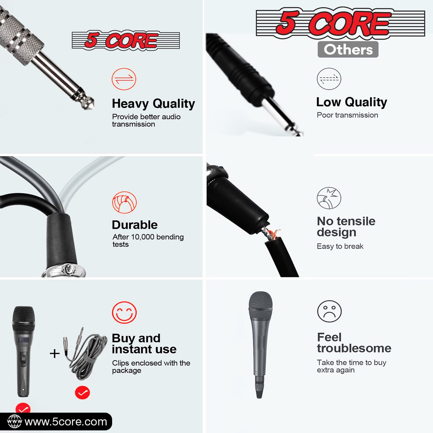 5 Core Professional Dynamic Vocal Microphone - Unidirectional Handheld Mic XLR Karaoke Microphone with ON/OFF Switch Includes 16ft XLR Audio Cable to 1/4'' Audio Jack Included - ND-32 ARMEX
