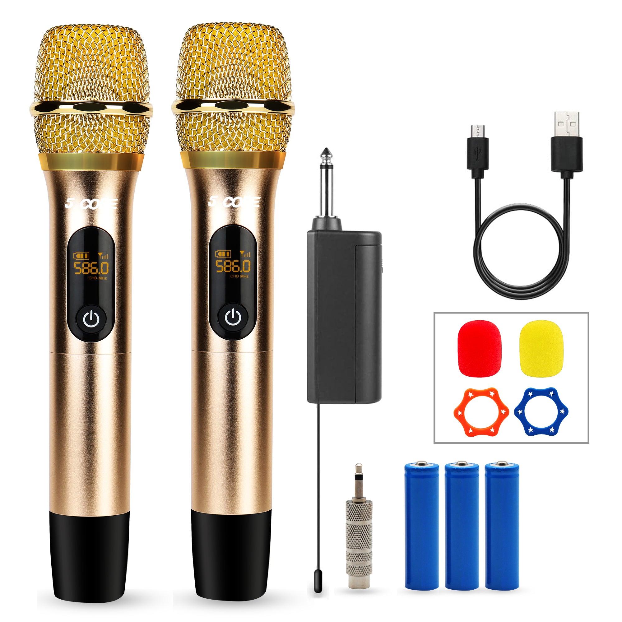 5 Core Karaoke Wireless Microphones • UHF Metal Dual Handheld Cordless Dynamic Microfono Inalambrico