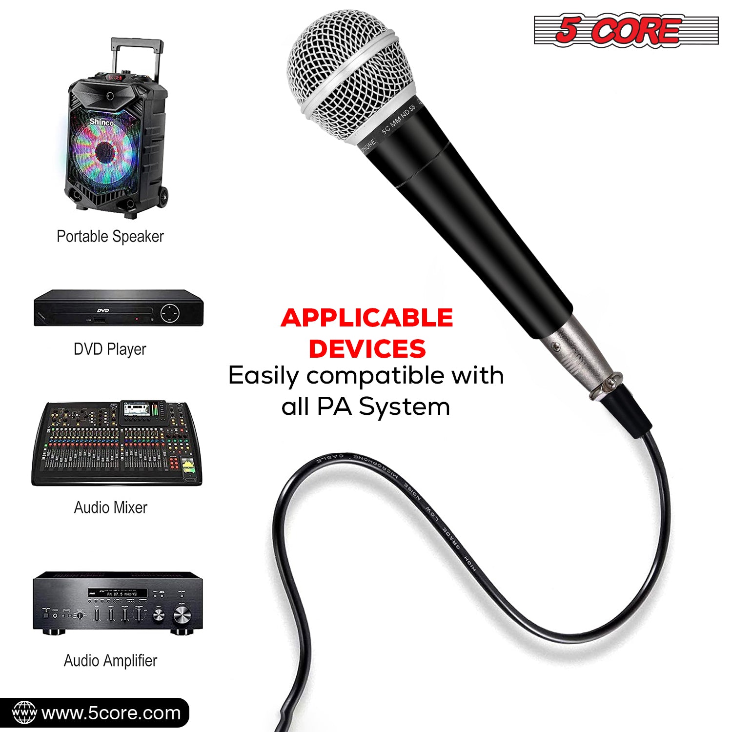 5Core Microphone For Singing Karaoke Mic XLR Microfono Dynamic Neodymium Cardioid Unidirectional