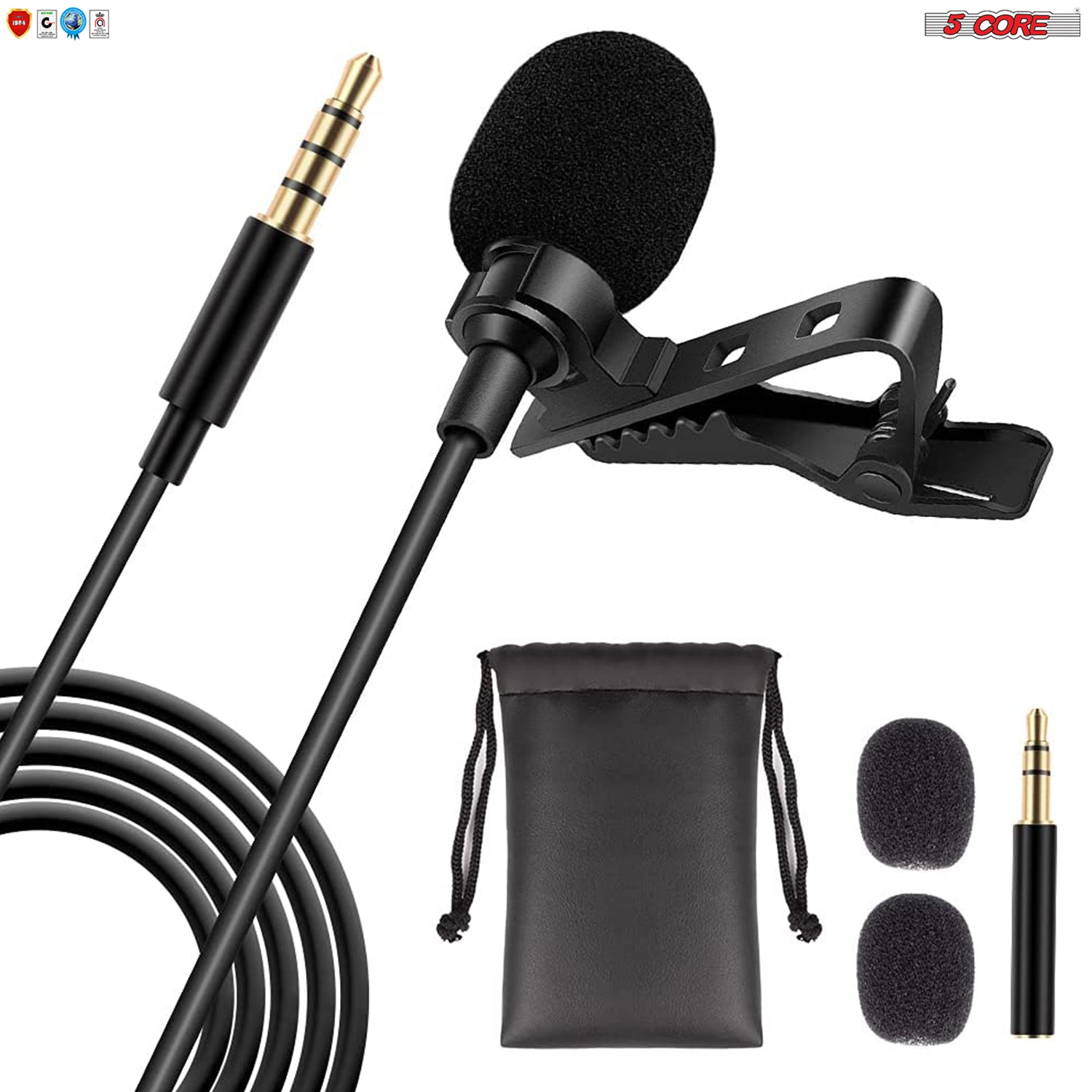 5 Core Lavalier Microphone for iPhone & Tablet External Clip On Mini Lapel Mic for Video Recording & Vlogging with 3.5mm Connector- CM MOB 2M