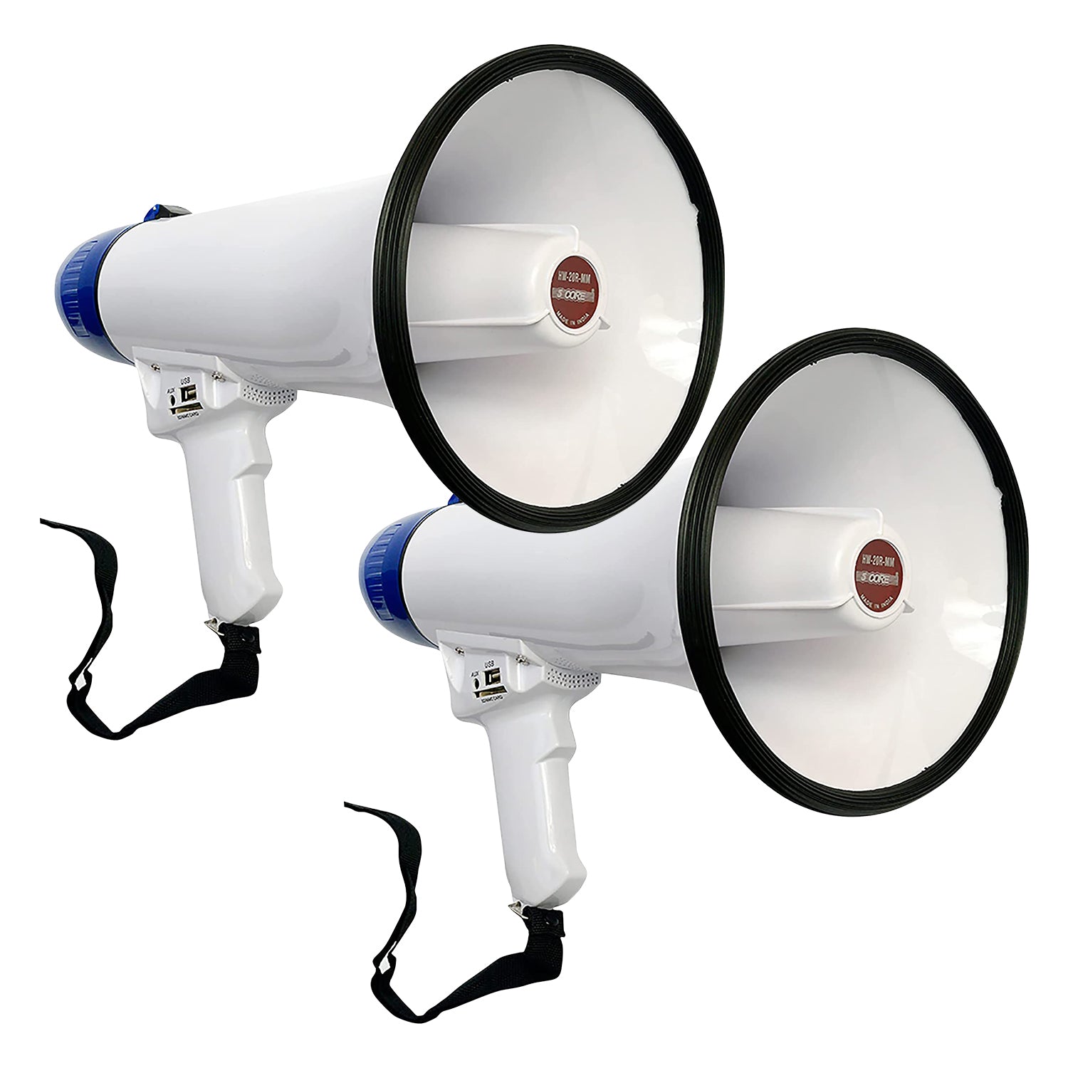 5 Core 2 Pieces Megaphone PA Speaker 20W Bull Horn Loud Speaker Portable PA Horn w Recording Volume Control Blow Horn Siren Cheer Noise Maker - 20R-USB WoB 2Pcs