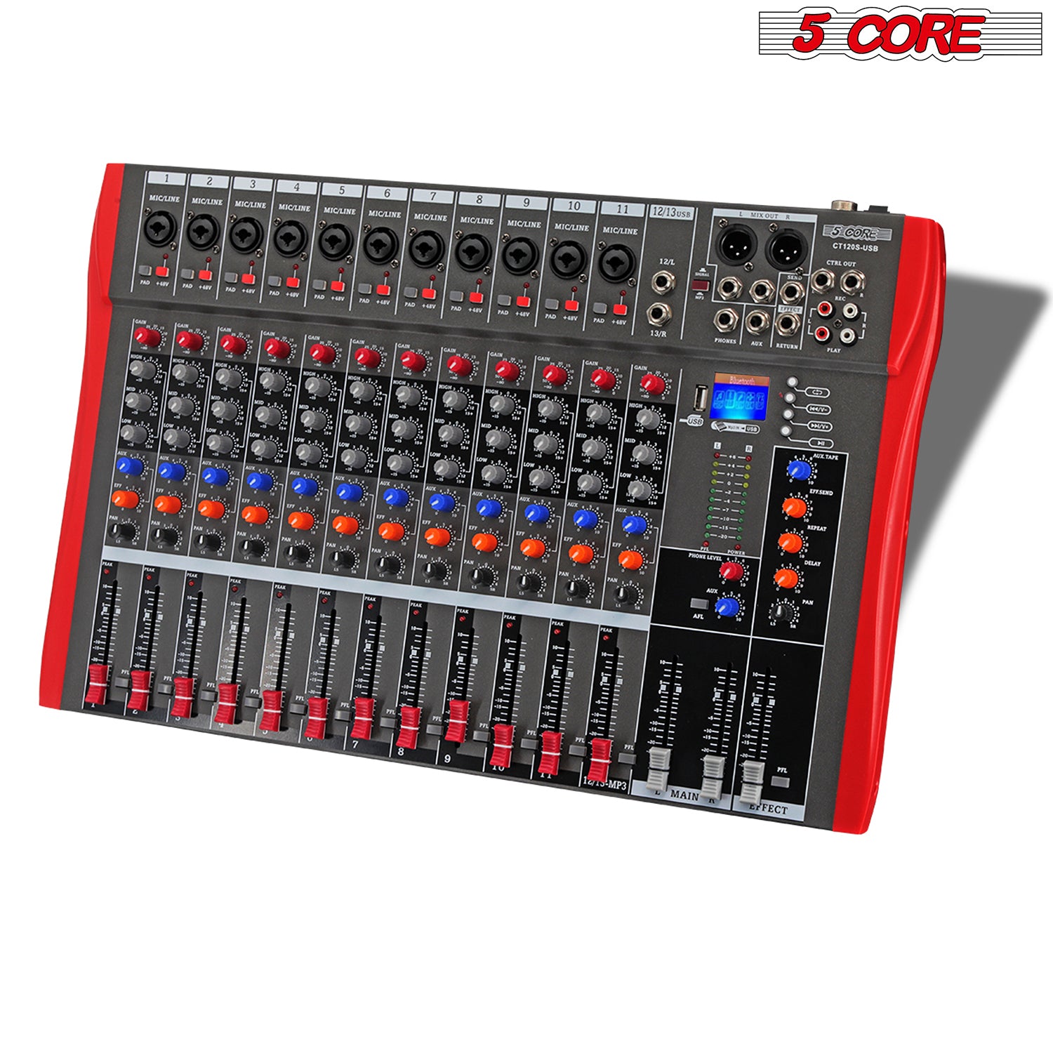 5Core Audio Mixer 12 Channel DJ Mixing Board Bluetooth USB Analog Professional Mezclador De Audio