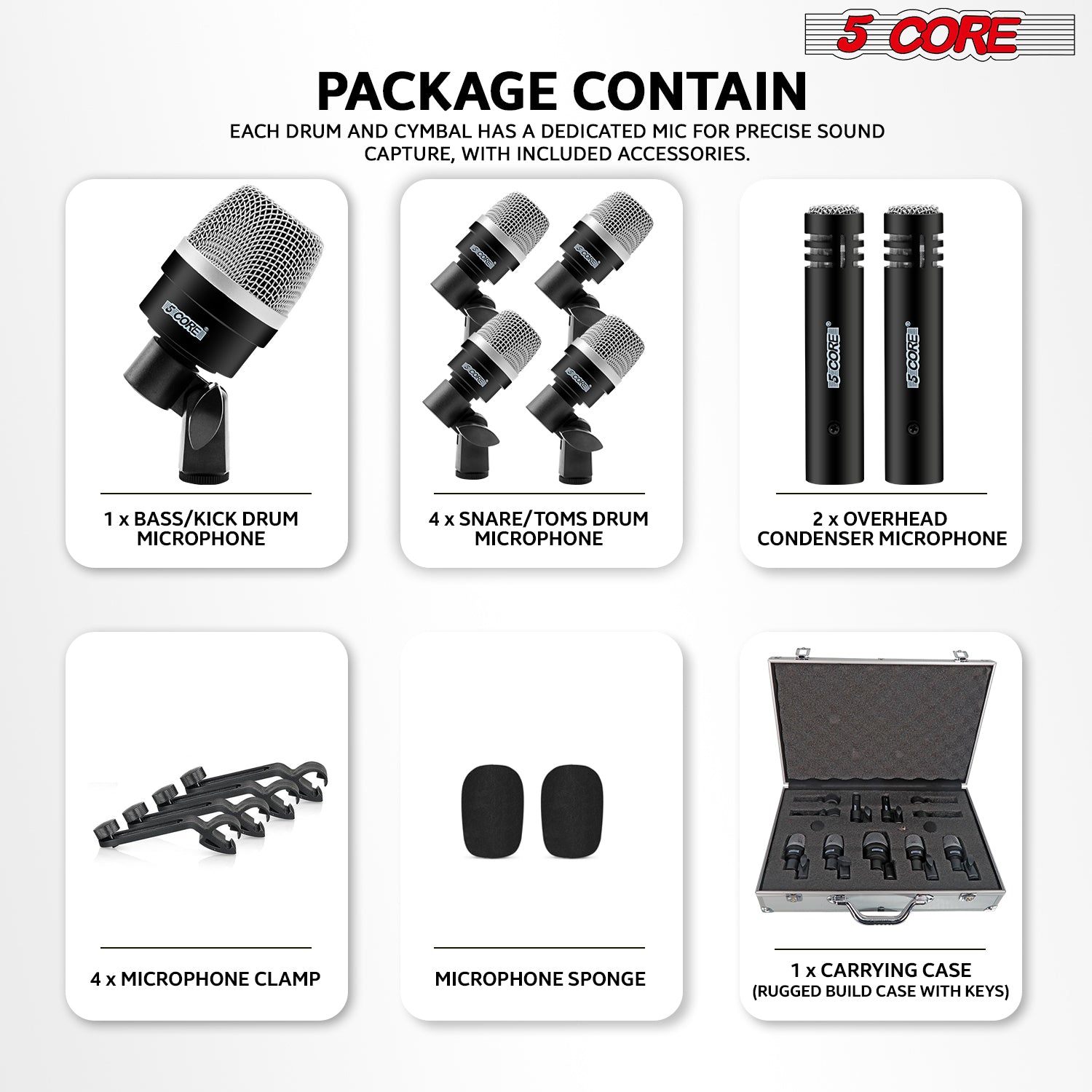Dynamic XLR microphone collection offering precise audio reproduction for drummers.