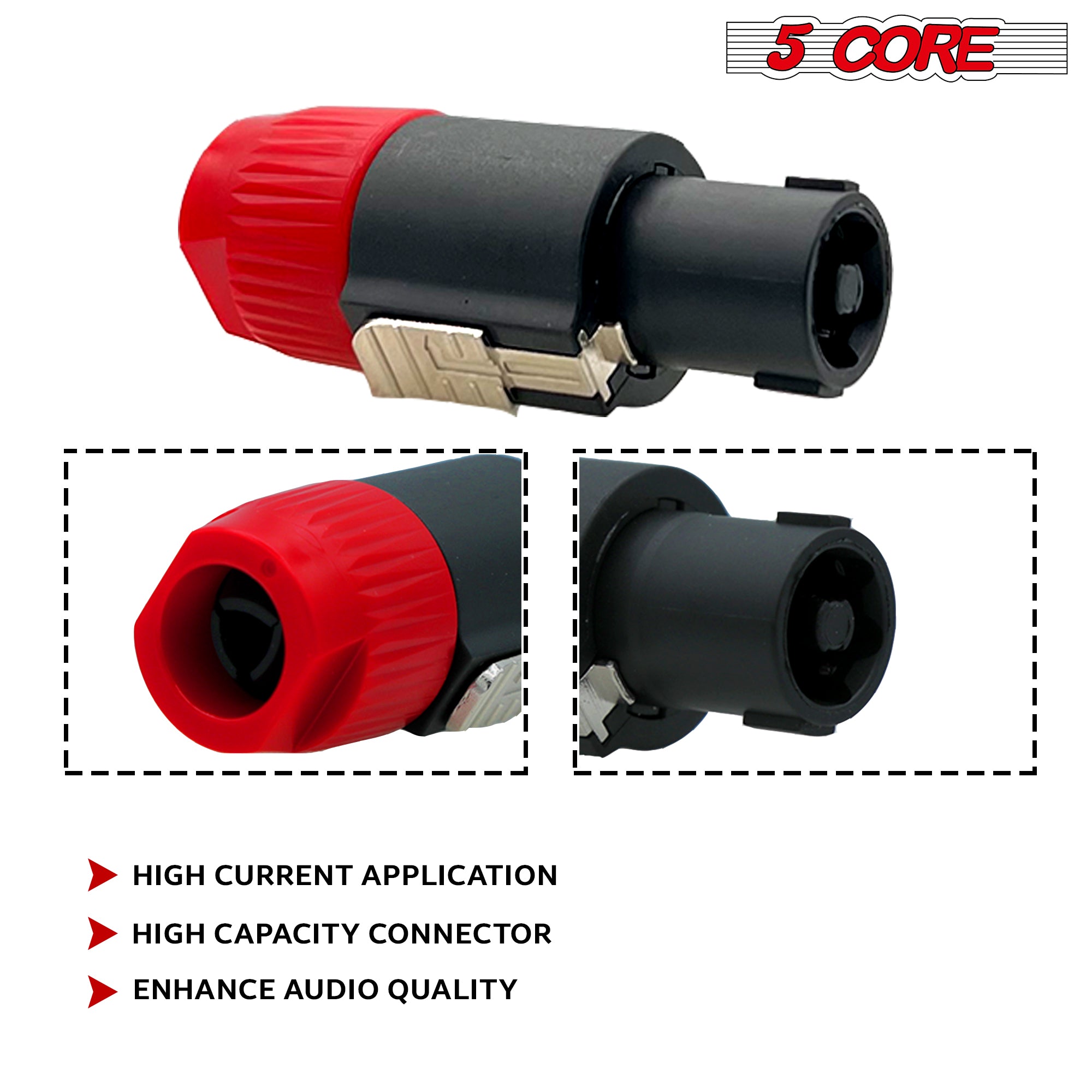 5 Core Speakon Adapter Connectors 4 Pole Plug Twist Lock | 2x Blue, 2x Red, 2x Yellow 6 Pack- SPKN BRY 6PK