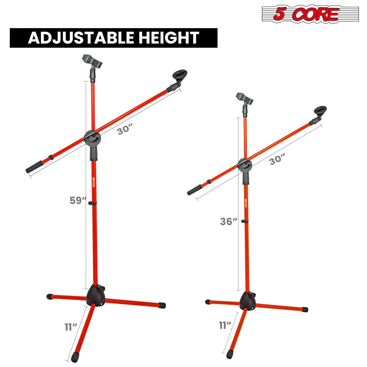 5 Core Tripod Mic Stand 59" Adjustable Microphone Stands Holder Floor w Boom Arm Red 4Pcs
