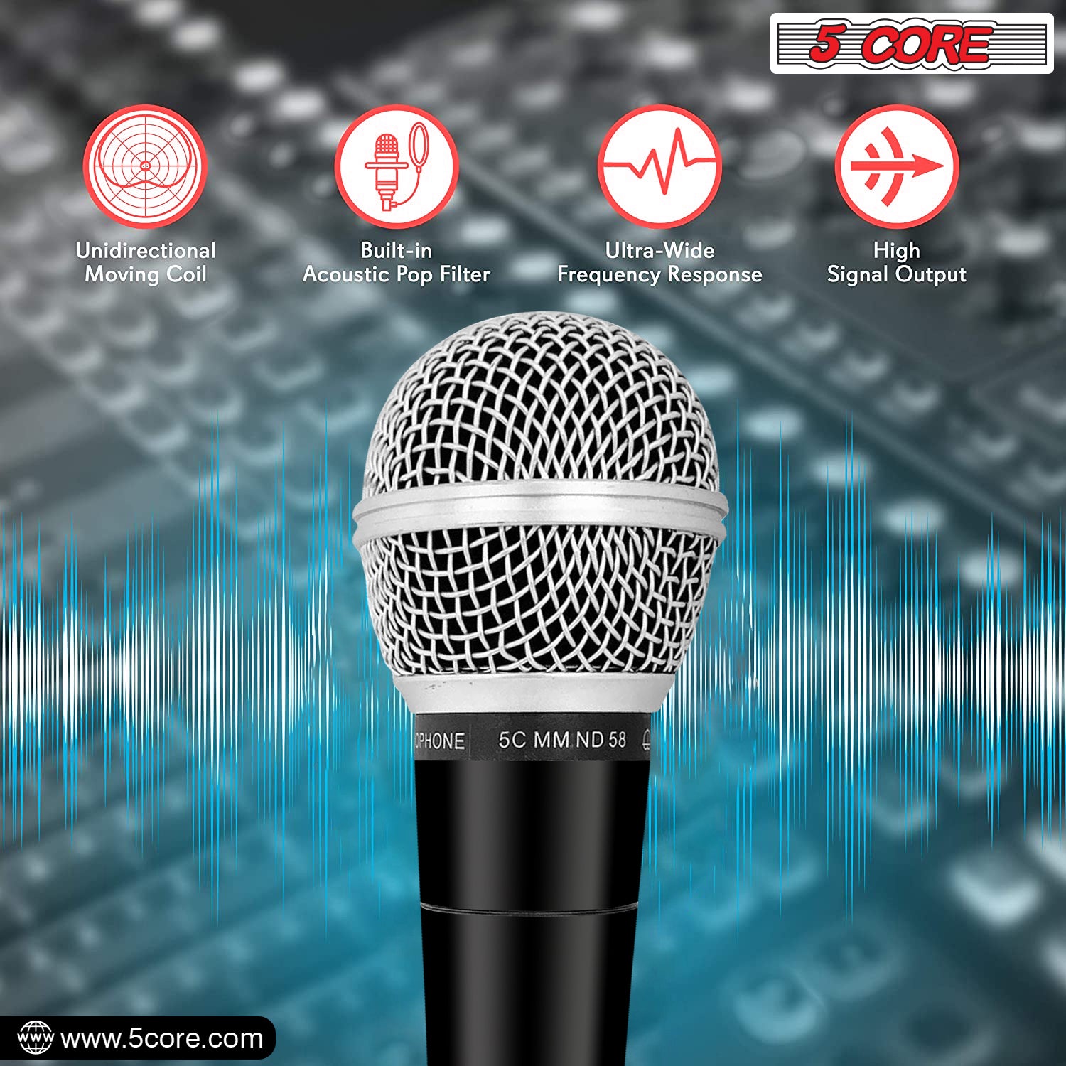 5Core Microphone For Singing Karaoke Mic XLR Microfono Dynamic Neodymium Cardioid Unidirectional