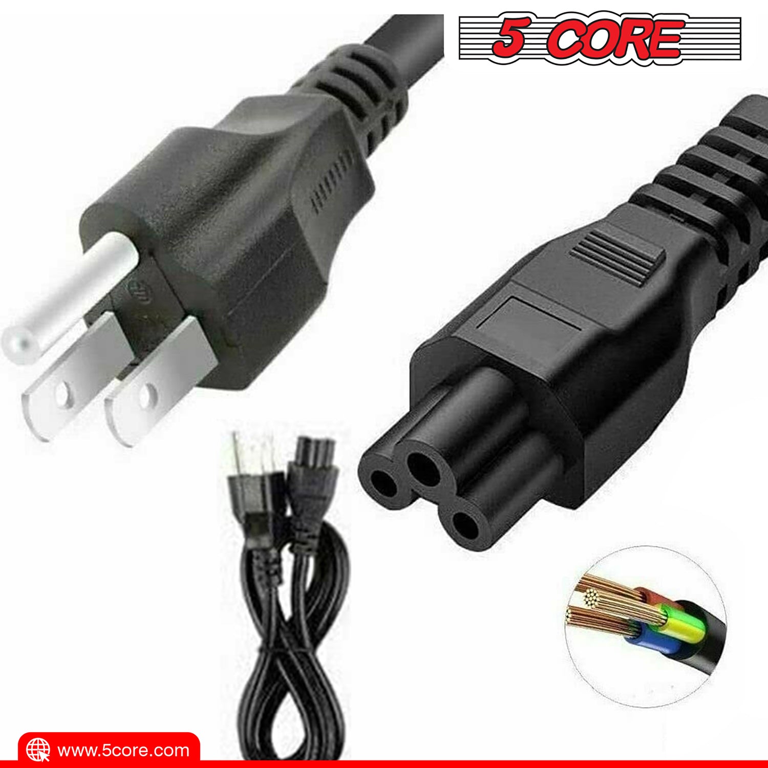5Core AC Power Cord 10Ft 3 Prong Extension Adapter 16AWG 125V 13A US Polarized Male- Female 1/2/5 Pc