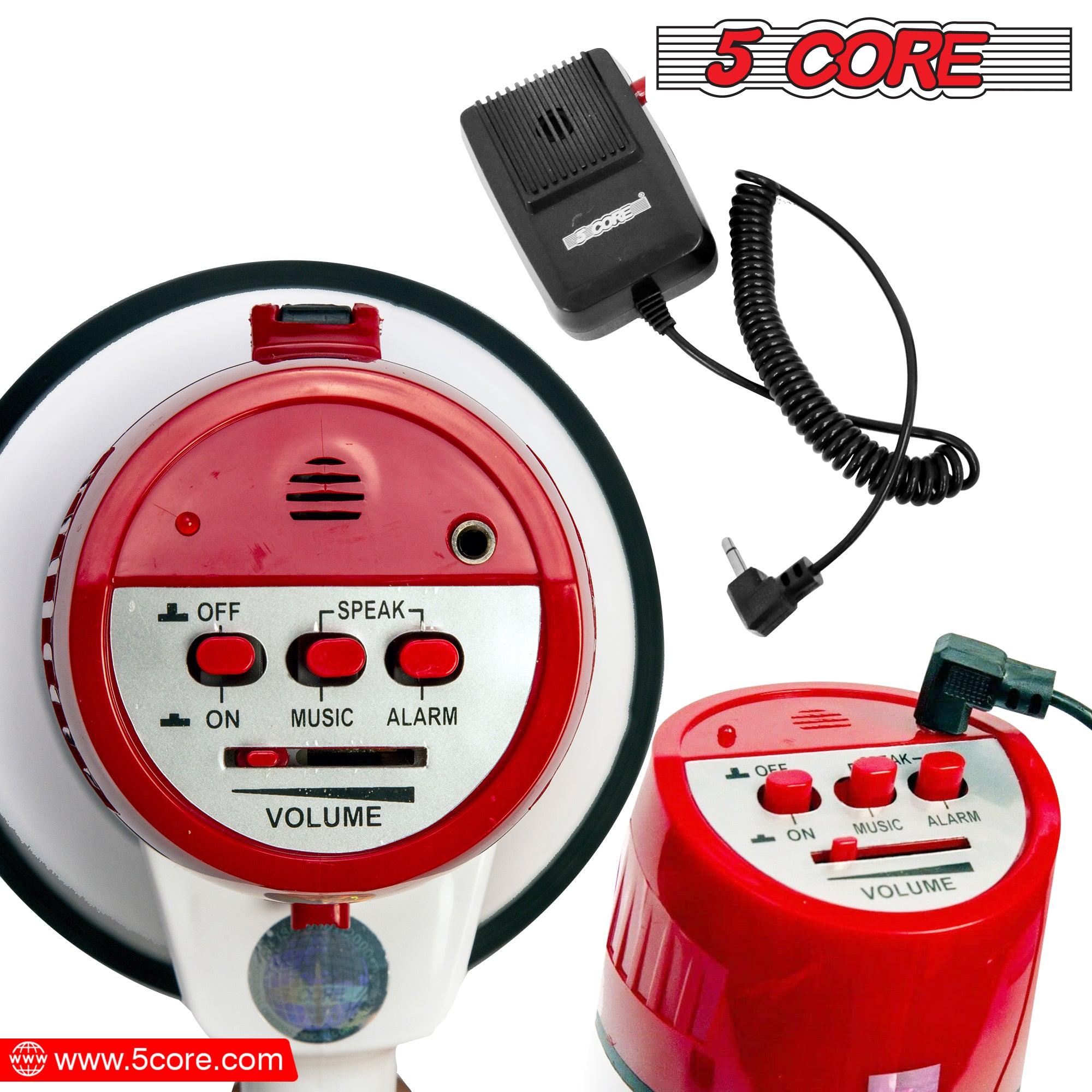 5 Core High Power Megaphone 40W Peak Loud Siren Noise Maker Professional Bullhorn Speaker Rechargeable PA System w Recording USB SD Card -20RF
