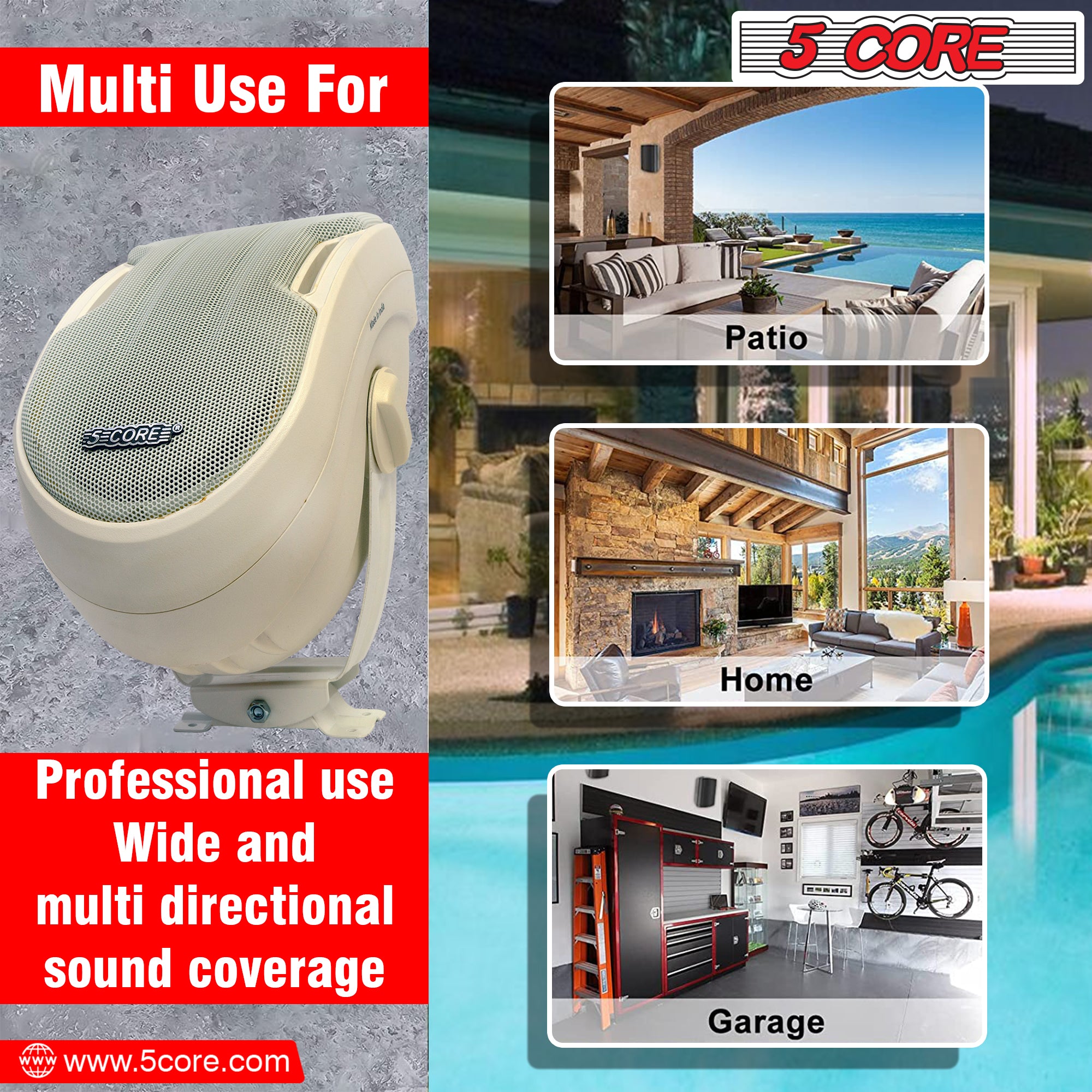 5Core Outdoor Wall Speakers 100W PMPO Ceiling Mount Speaker Heavy Duty ABS Enclosure 2Pcs