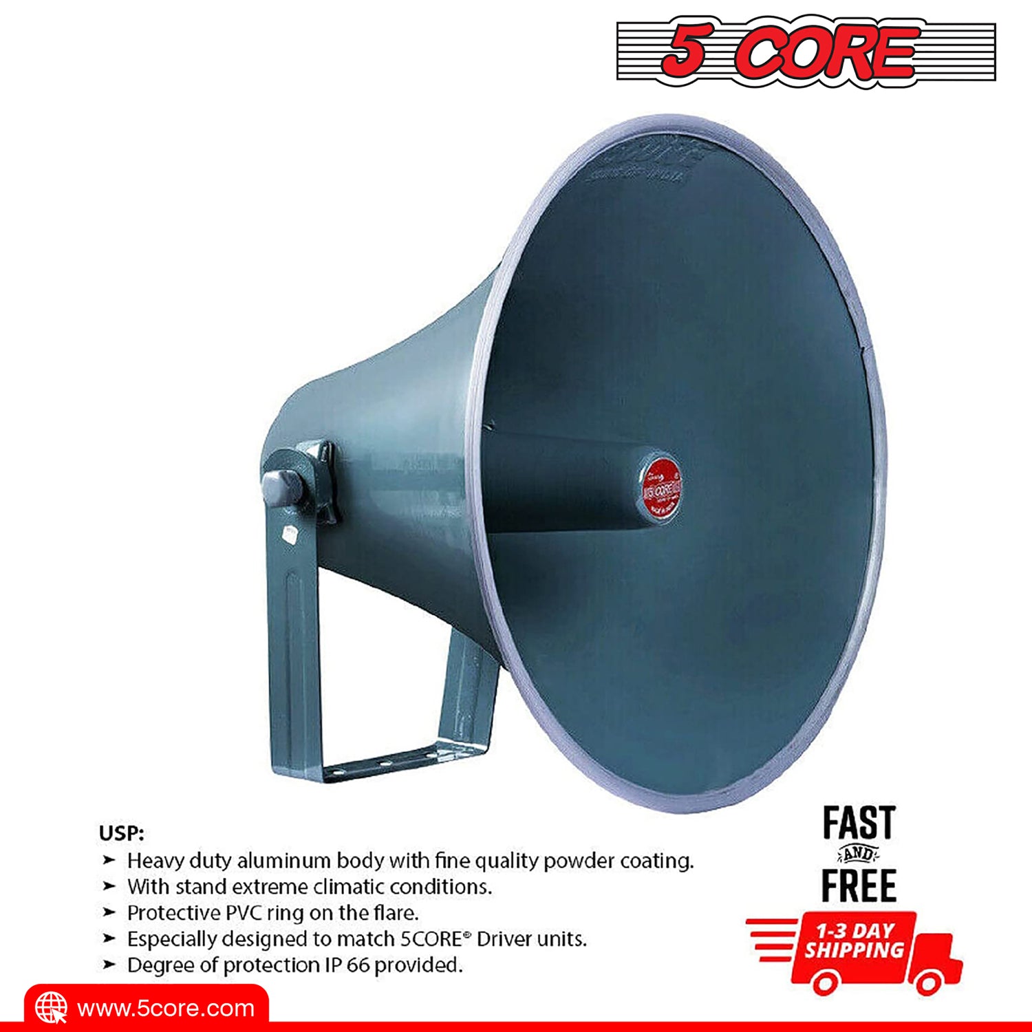 5 Core PA Horn Speaker  400W PMPO Compression Driver in 16 Inch Throat  Mounting Bracket Included