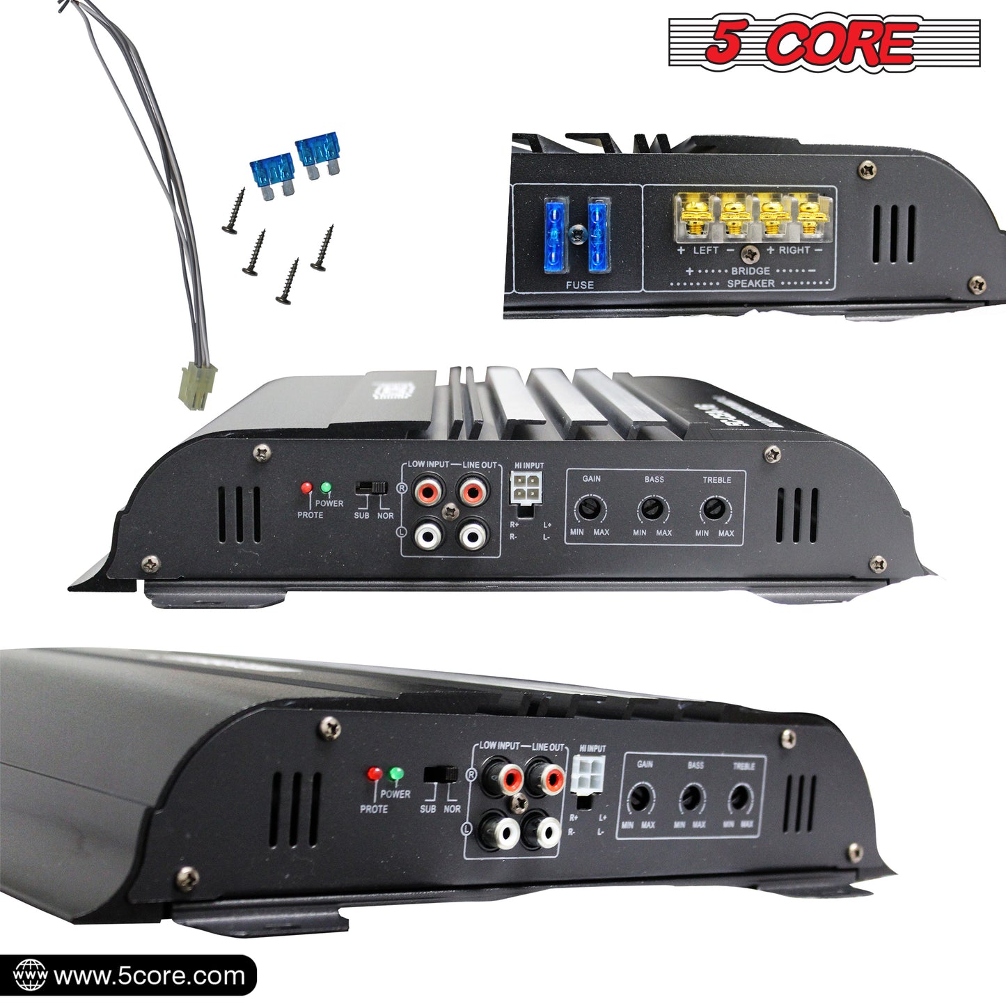 5 Core Premium 1800 Watt Car Amplifier | 2 Channel Power Amplifier for Stereo Sound | Audio Receiver amp for RV, Truck, Boat- CEA 16