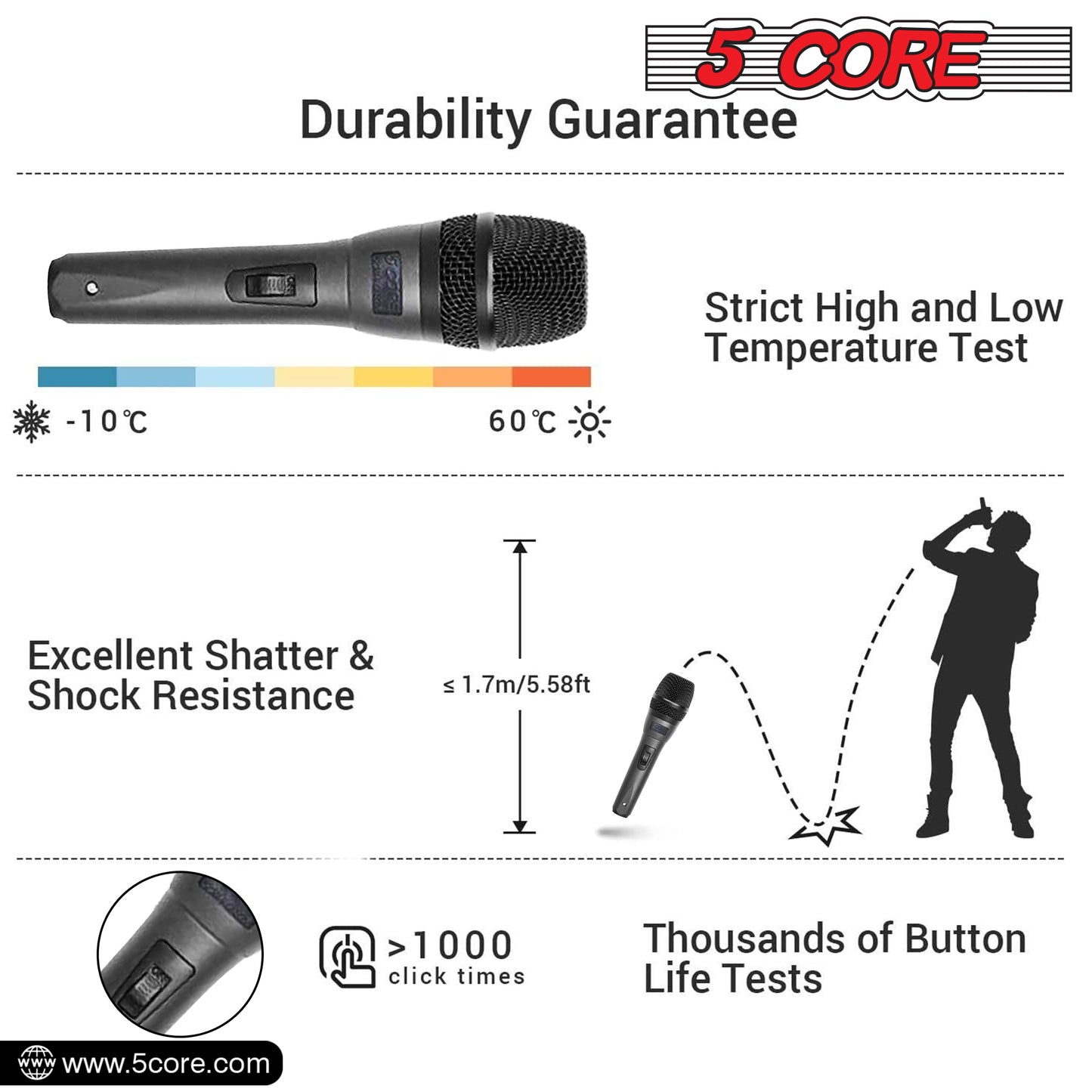 5 Core Professional Dynamic Vocal Microphone - Unidirectional Handheld Mic XLR Karaoke Microphone with ON/OFF Switch Includes 16ft XLR Audio Cable to 1/4'' Audio Jack Included - ND-32 ARMEX