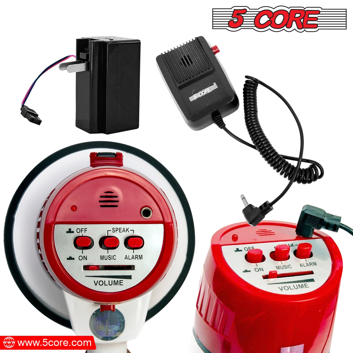 5 Core High Power Megaphone 40W Peak Loud Siren Noise Maker Professional Bullhorn PA Speaker System w Recording USB SD Card -20RF WB