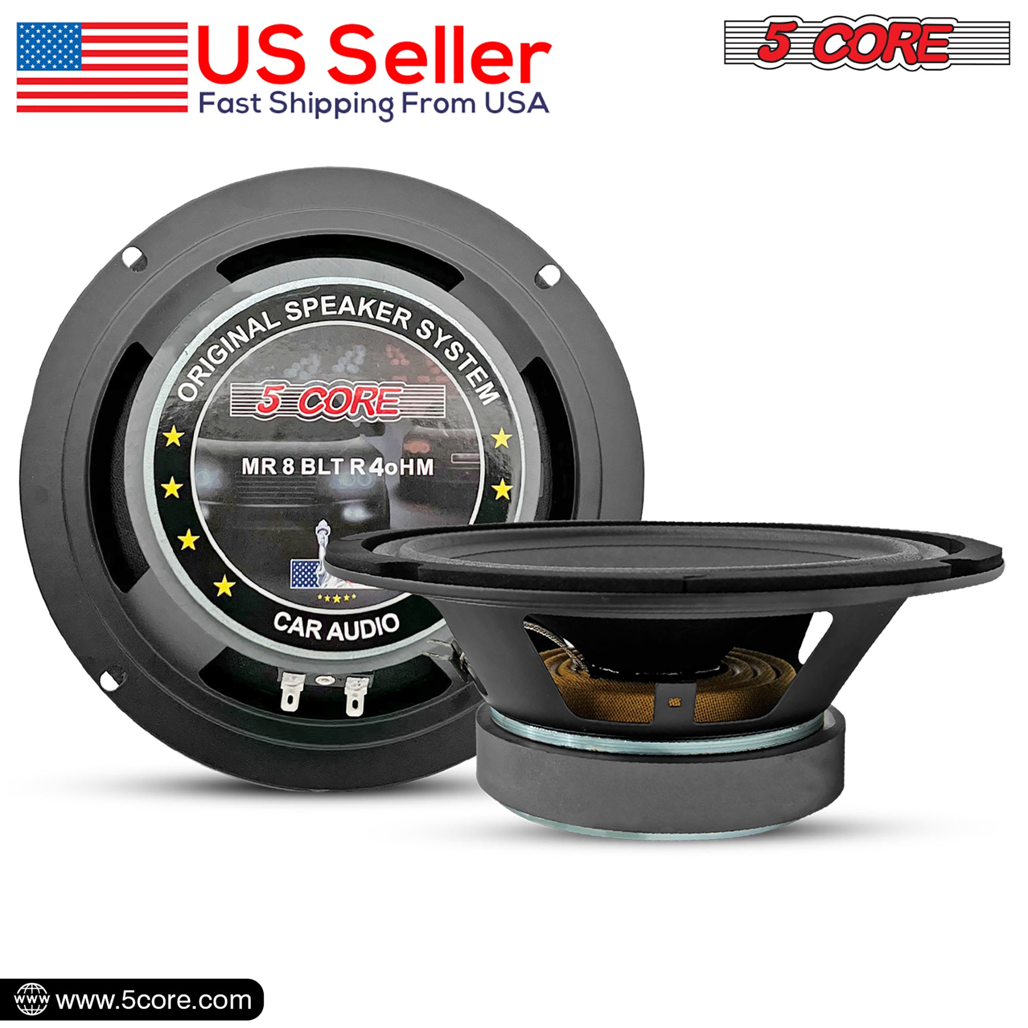 5 Core Car Speakers 6.5 Inch 580W PMPO 4 Ohm Midrange Speakers Built in Super Bullet Tweeters PRO Car Audio Subwoofer - MR 6.5 BLT R 4oHM