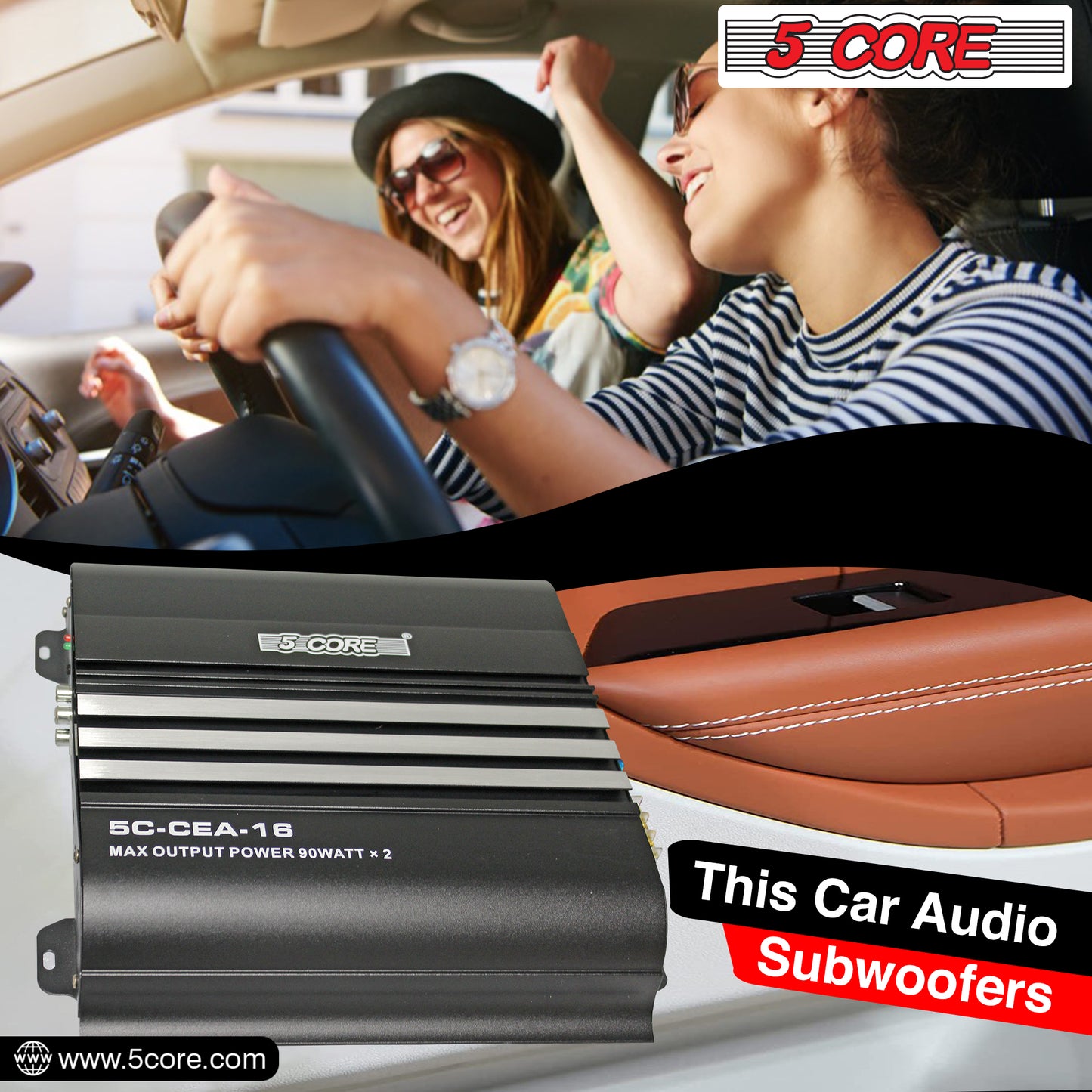 5 Core Premium 1800 Watt Car Amplifier | 2 Channel Power Amplifier for Stereo Sound | Audio Receiver amp for RV, Truck, Boat- CEA 16