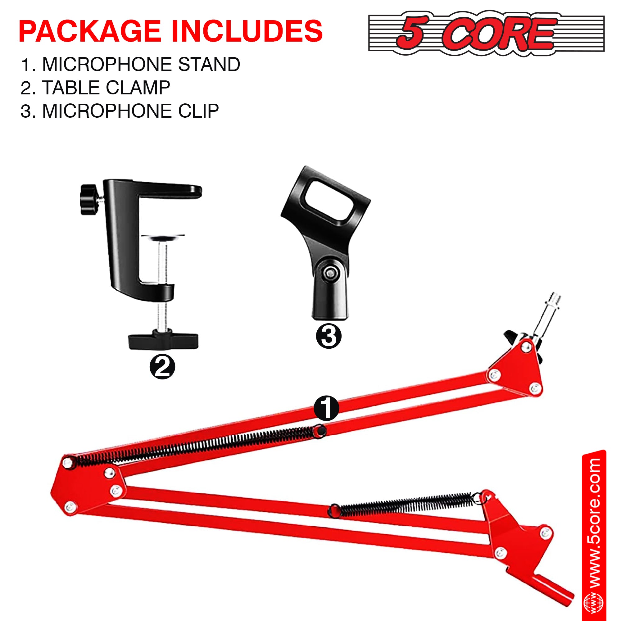 5 Core Microphone Arm Desk Mic Holder Stand Red Adjustable Microphone Arm Desk Mount 360° Rotatable And Foldable Scissor Mounting -MS ARM R
