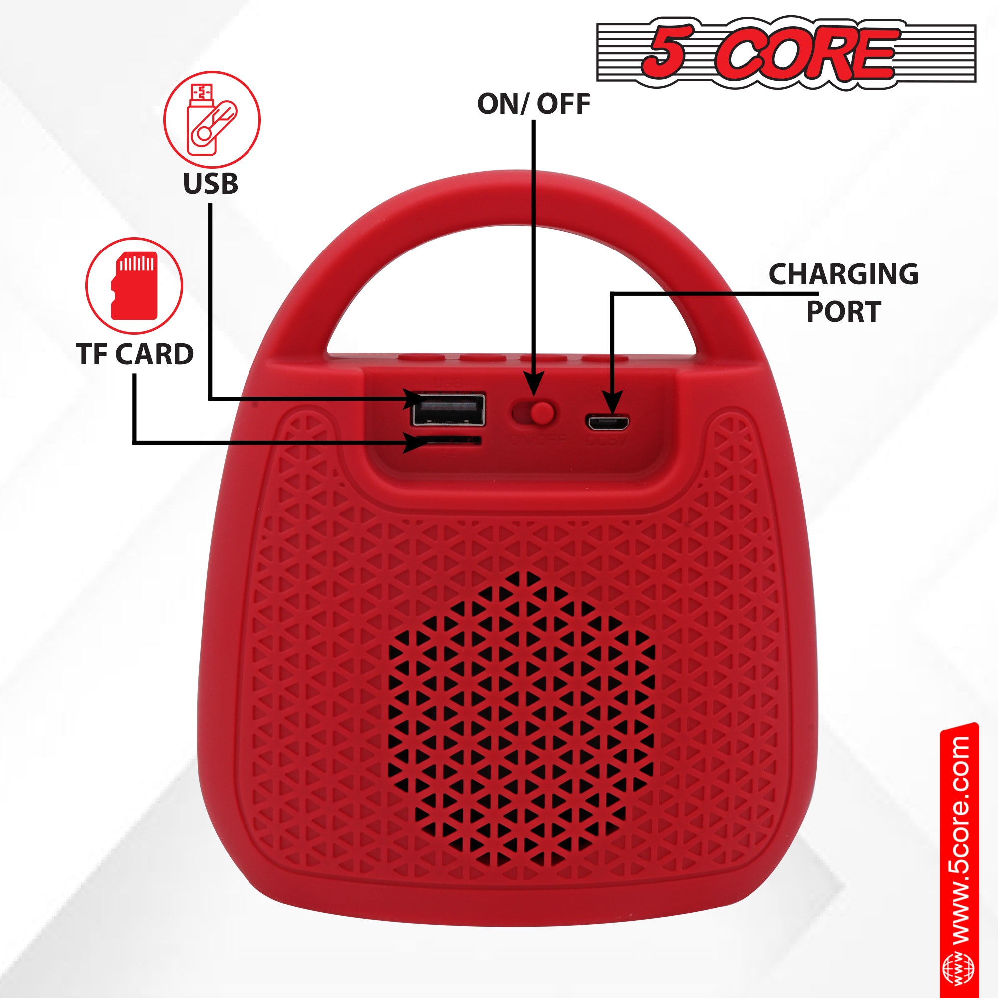 5 Core Bluetooth Speaker Rechargeable Portable Speakers Mini Water Resistant Stereo Sound 4 Hours Play Time for iPhone Samsung Android -BLUETOOTH-13R