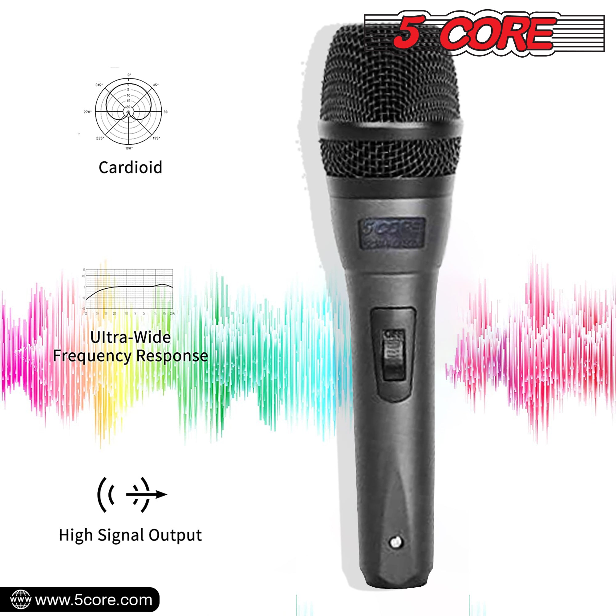 5 Core Microphone Professional Dynamic Karaoke XLR Wired Mic w ON/OFF Switch Pop Filter Cardioid Unidirectional Pickup Handheld Micrófono -ND-32 ARMEX