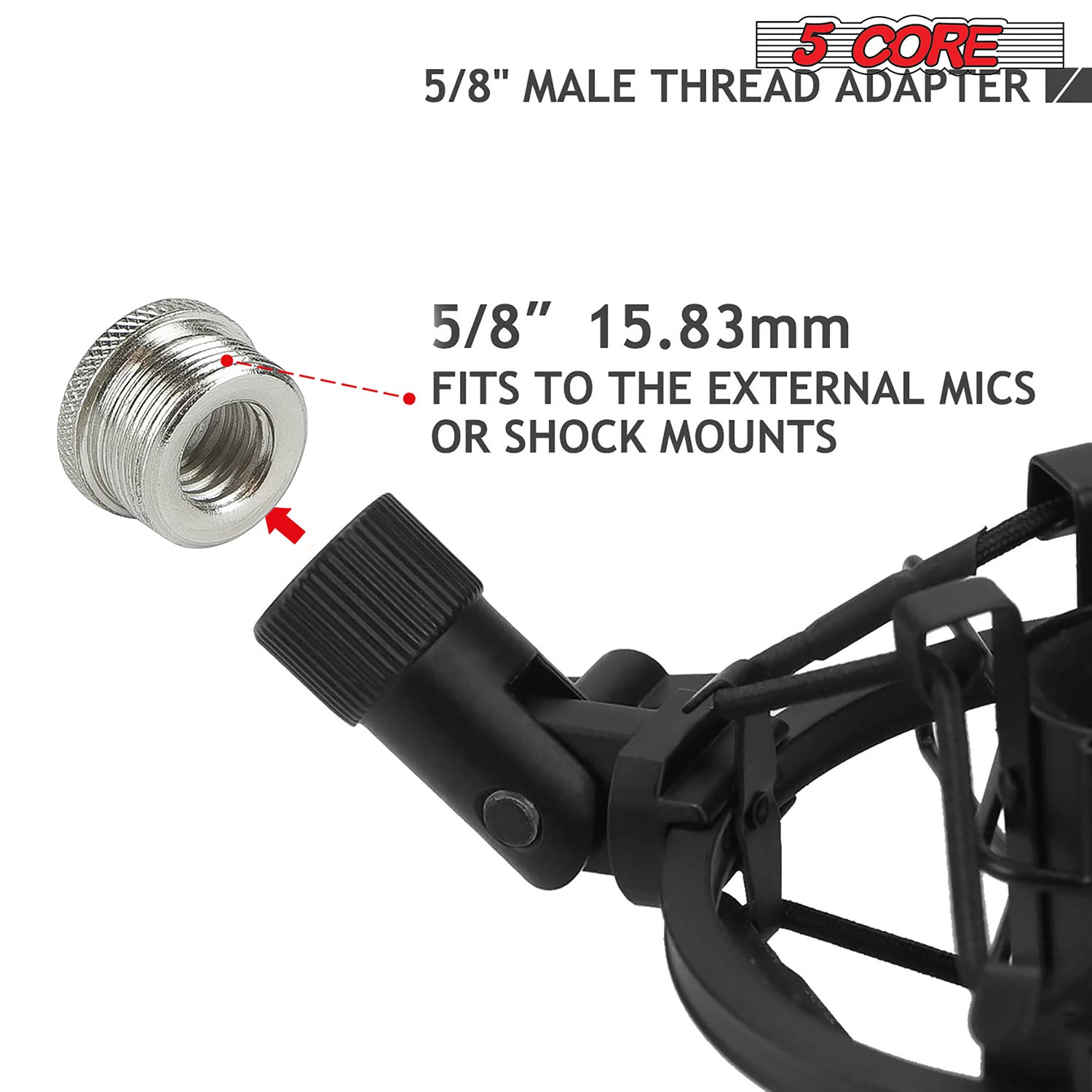 5Core Mic Stand Adapter 5/8 Male to 3/8 Female Screw Adapter w Knurled Surface Adopter 2/4/12 Pc