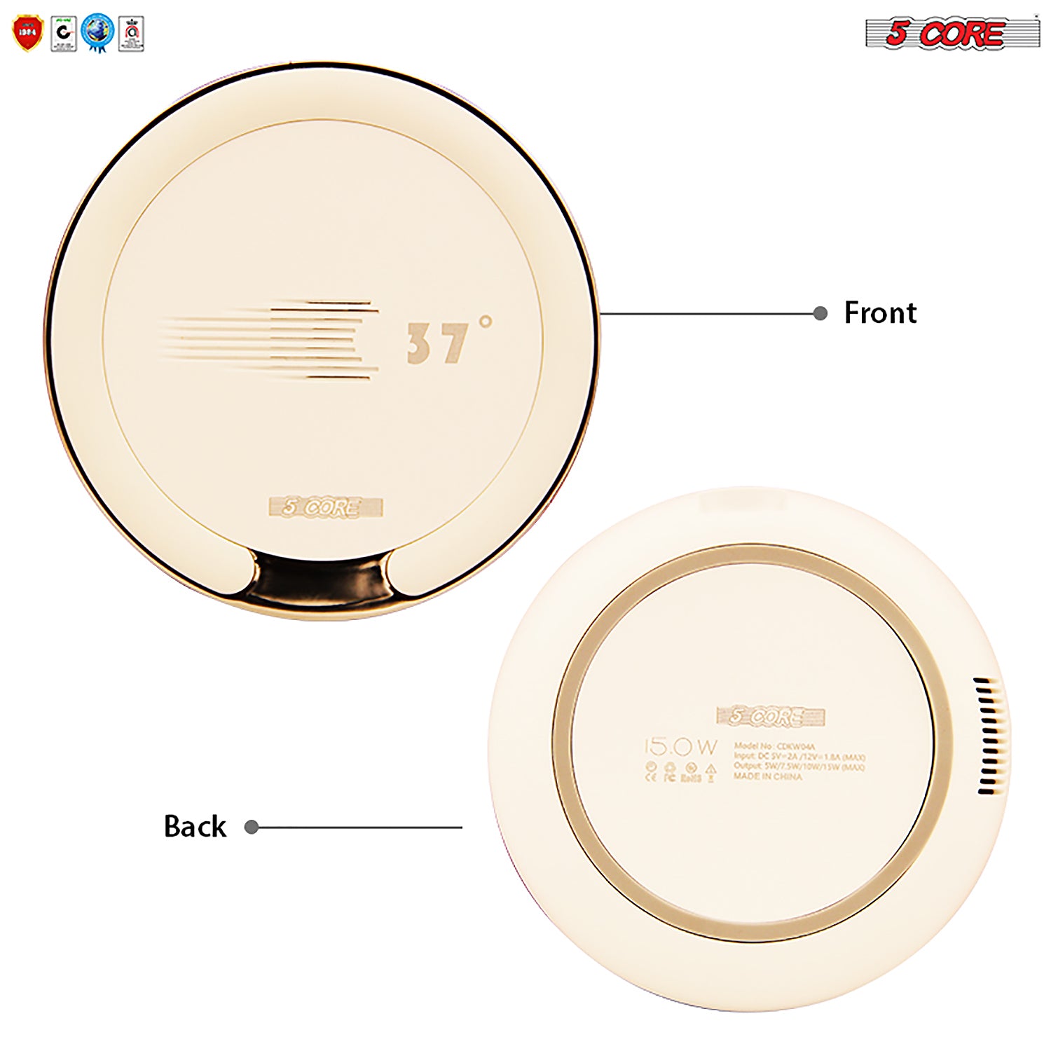 5 Core Wireless Charger Charging Station Fast QI Charging Pad w Upgraded Coil Case Friendly Wireless Samsung iPhone AirPod Fast Charging -CDKW04 W