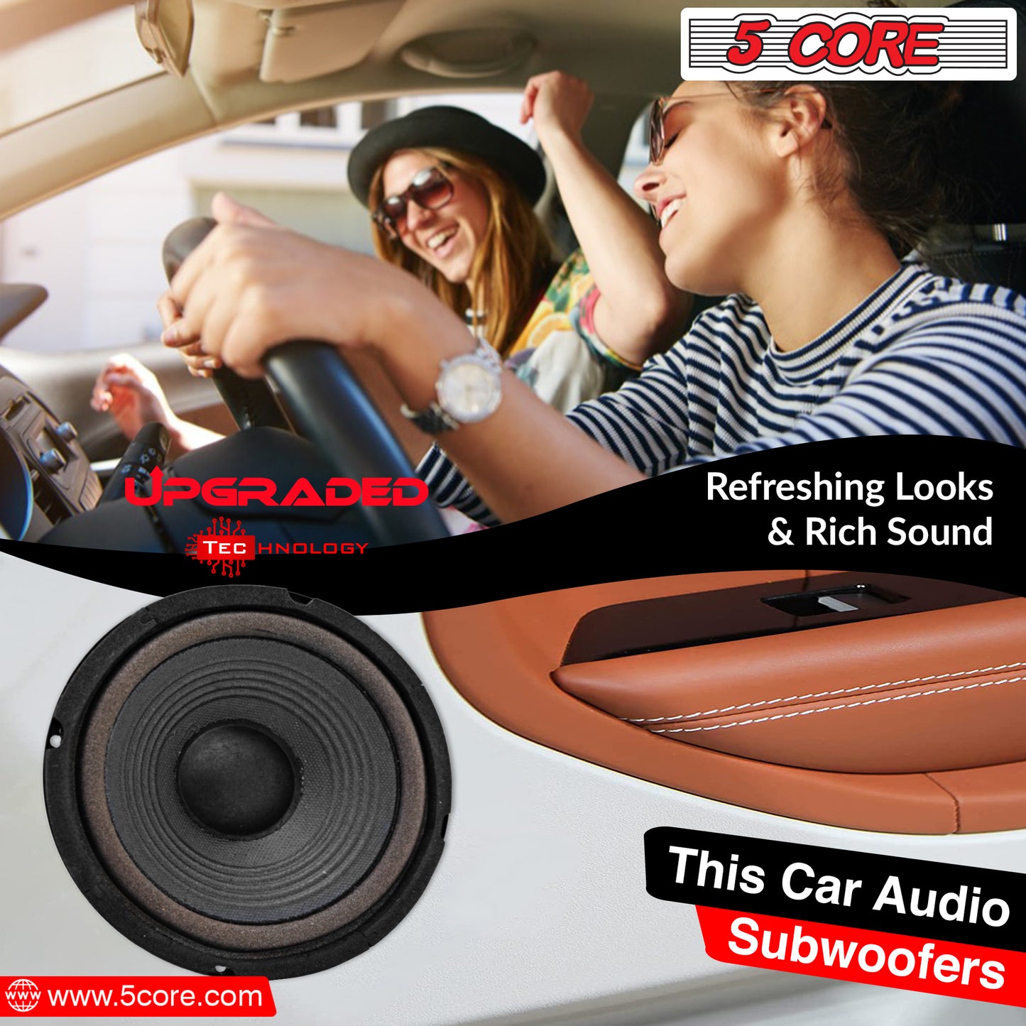 5 Core 6-inch Subwoofer 2 Pieces/ Premium Replacement DJ Speaker Car Subs/ High Quality Woofer with 30W RMS, 1" CCAW Copper Voice Coil Kapton Paper, 4 Ohm Voice Coil- WF 672 2 PCS