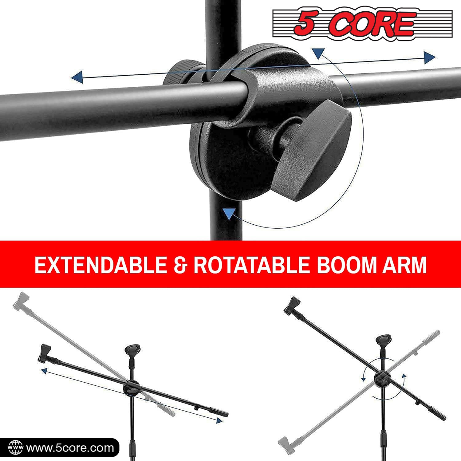 5 Core Tripod Mic Stand 59" Adjustable Microphone Stands Floor w Boom Arm