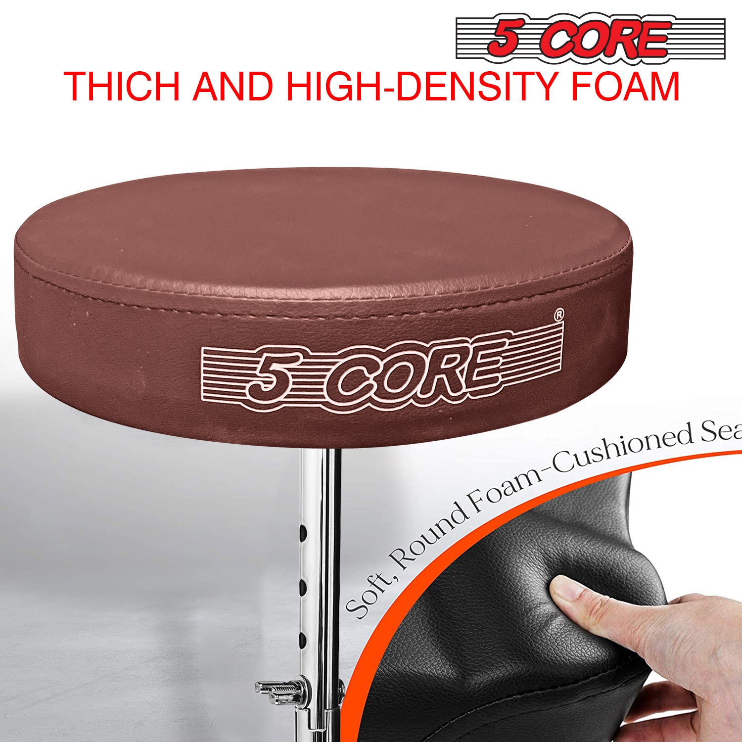 5 Core Drum Throne Guitar Stool Thick Padded Drummers Chair Piano Seat Chrome Brown