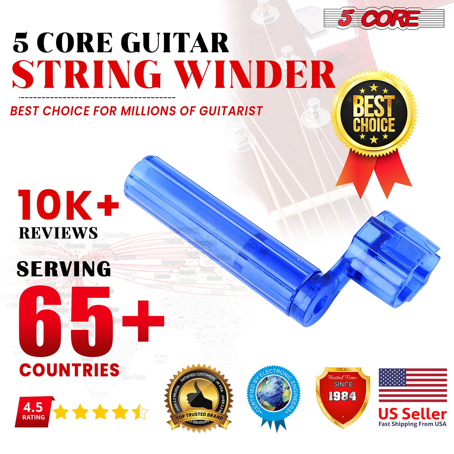 5Core Guitar String Winder 5Pc Peg Winder Bridge Pin Tools for Acoustic Classical & Electric Guitar