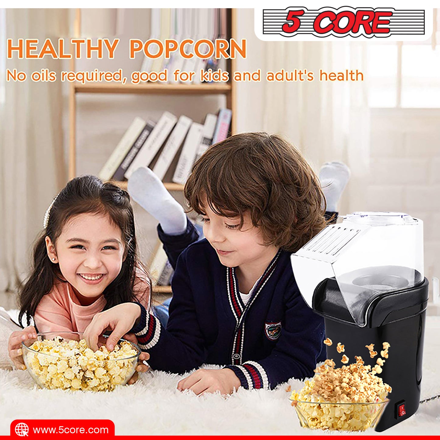 5 Core Popcorn Machine Hot Air Electric Popper Kernel Corn Maker Bpa Free No Oil POP B