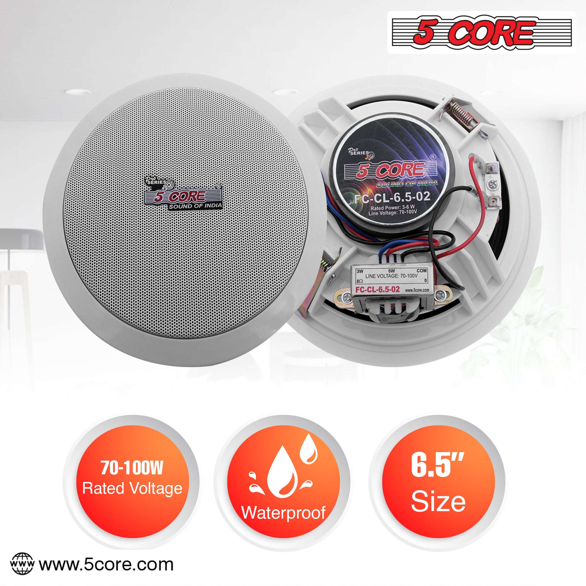 5 Core 6.5 inch Ceiling Speaker 60W Peak 2-Way Home Audio • In Wall Speakers w Tweeter 1/2/4/6 Pc