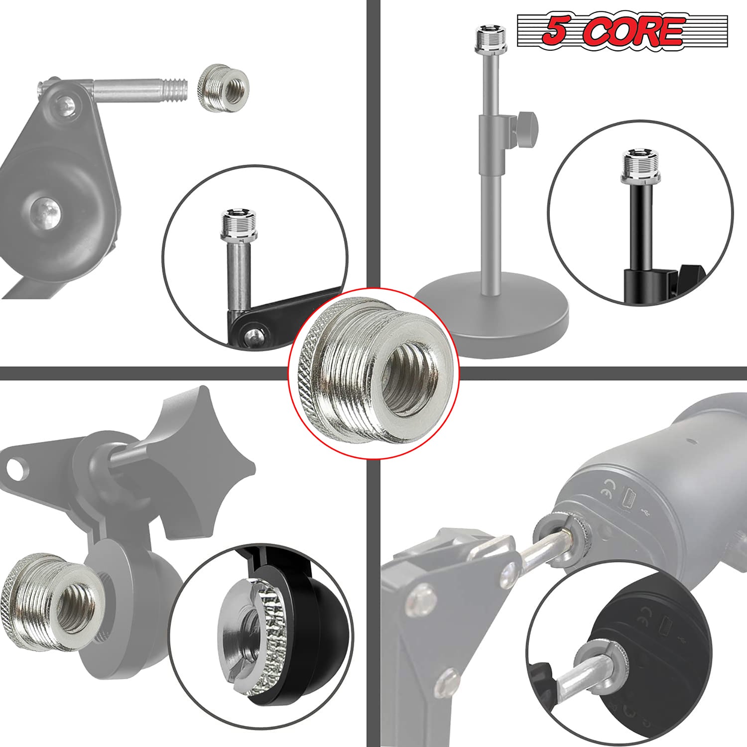 5Core Mic Stand Adapter 5/8 Male to 3/8 Female Screw Adapter w Knurled Surface Adopter 2/4/12 Pc