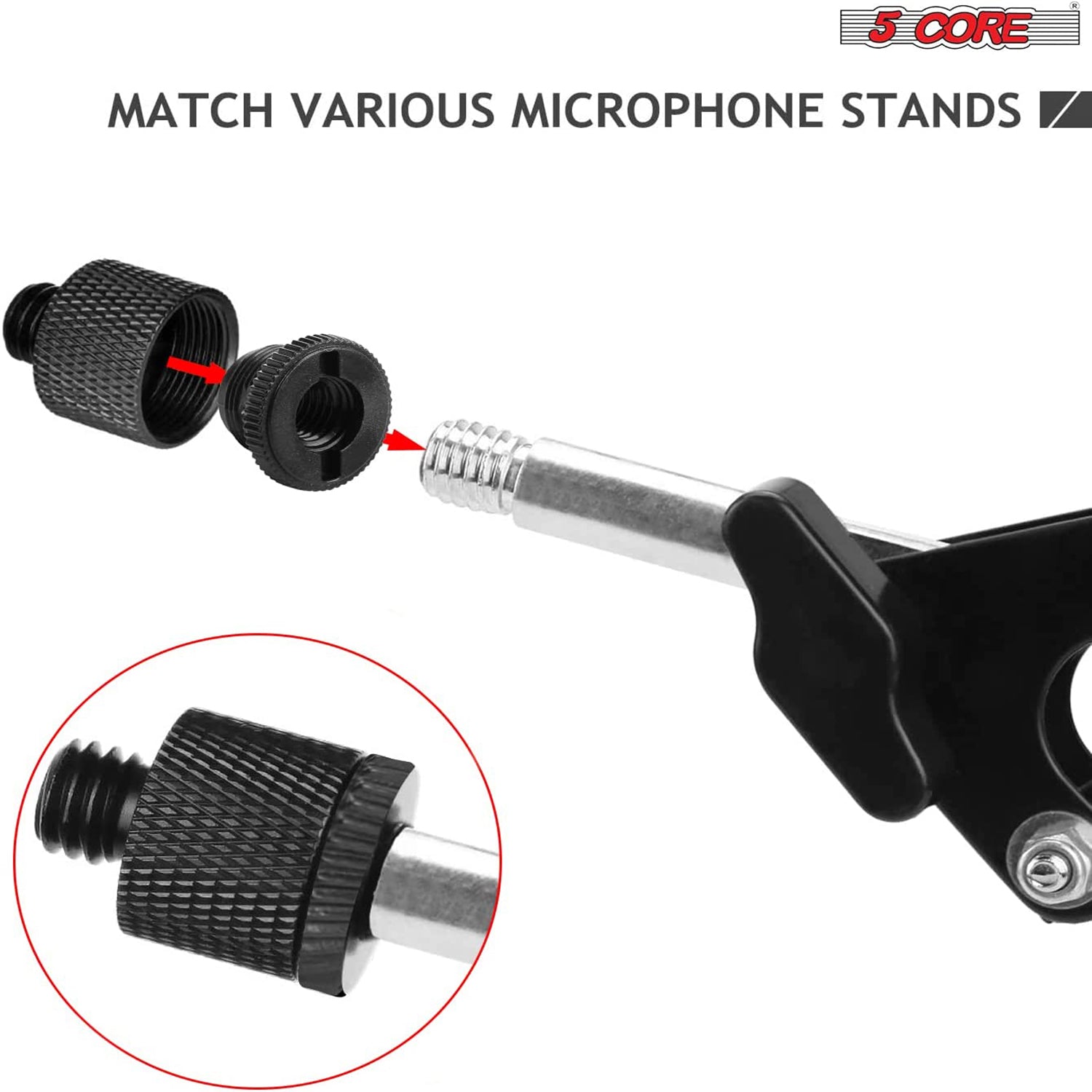 5 Core Mic Stand Adapter 5/8 Male to 3/8 Female Screw Adapter w Knurled Surface Adopter 2/4/12 Pc
