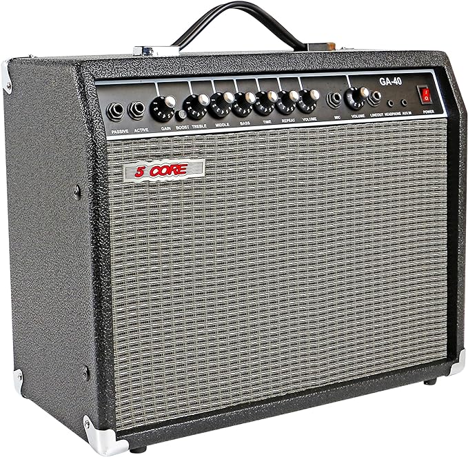 5 Core Mini Guitar Amp Black 40W Portable Electric Bass Amplifier w 8” 4 Ohm Speaker w EQ Control