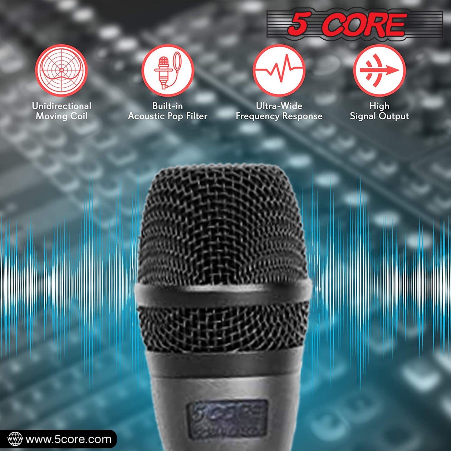 5 Core Professional Dynamic Vocal Microphone - Unidirectional Handheld Mic XLR Karaoke Microphone with ON/OFF Switch Includes 16ft XLR Audio Cable to 1/4'' Audio Jack Included - ND-32 ARMEX