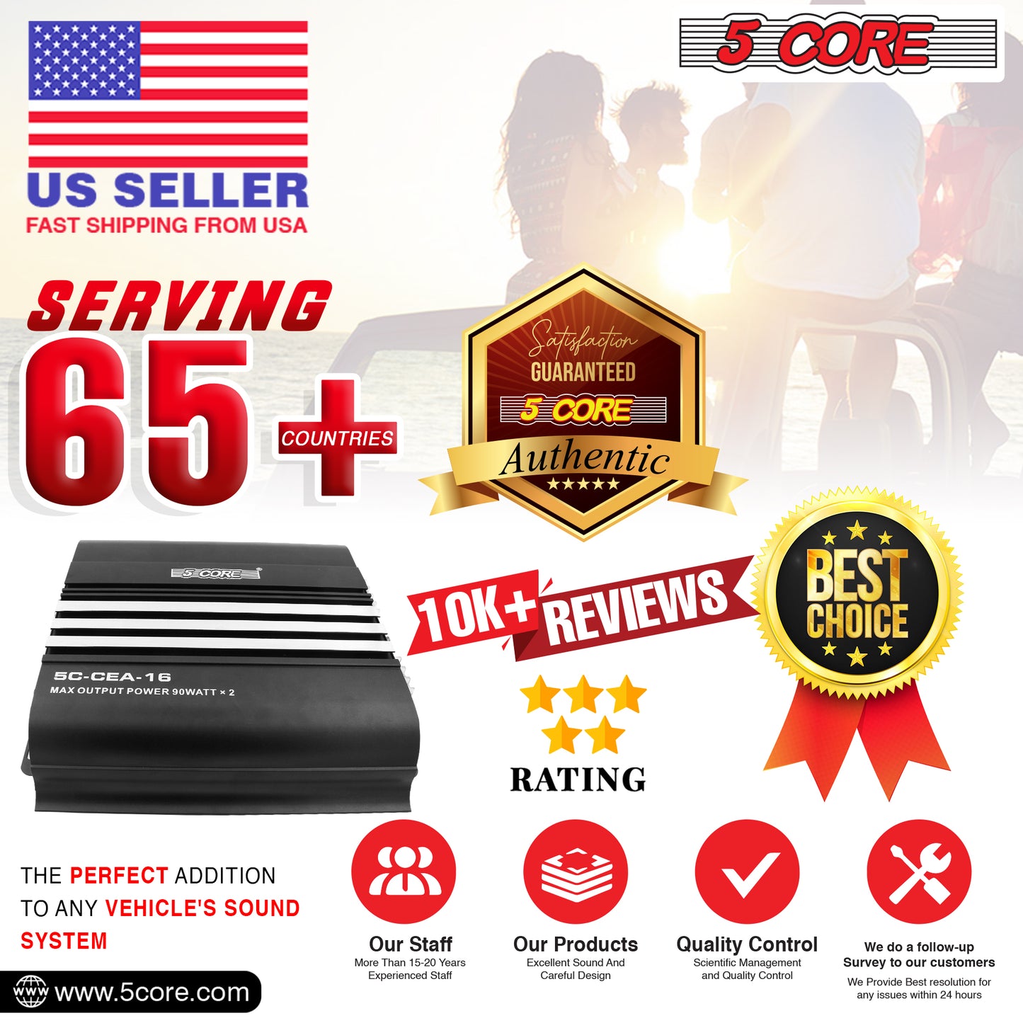 5 Core Premium 1800 Watt Car Amplifier | 2 Channel Power Amplifier for Stereo Sound | Audio Receiver amp for RV, Truck, Boat- CEA 16