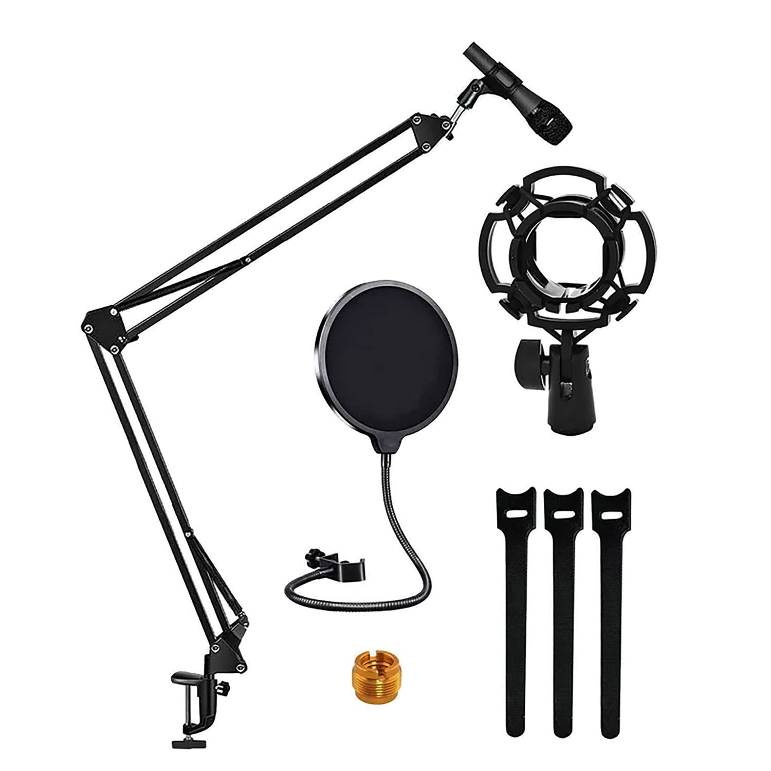 5 Core Podcast Equipment Bundle w Adjustable Suspension Boom Scissor Arm 3/8"to 5/8" Screw Adapter Shock Mount Pop Filter Cable Ties for - ARM SET 21